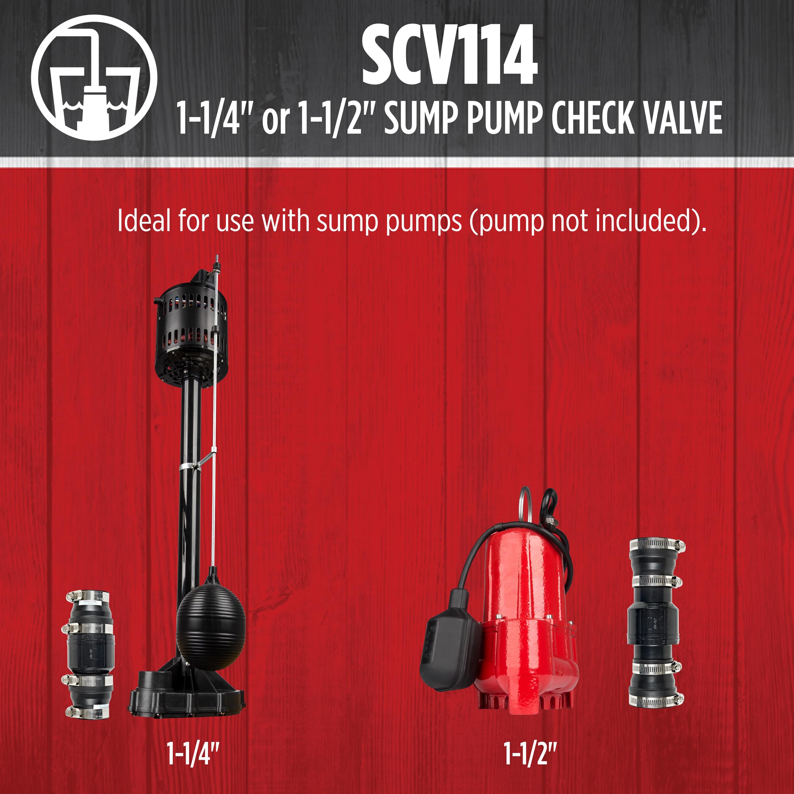 Red Lion SCV114 1-1/4-Inch and/or 1-1/2-Inch ABS Vertical Sump Pump Check Valve, Black, 14942901