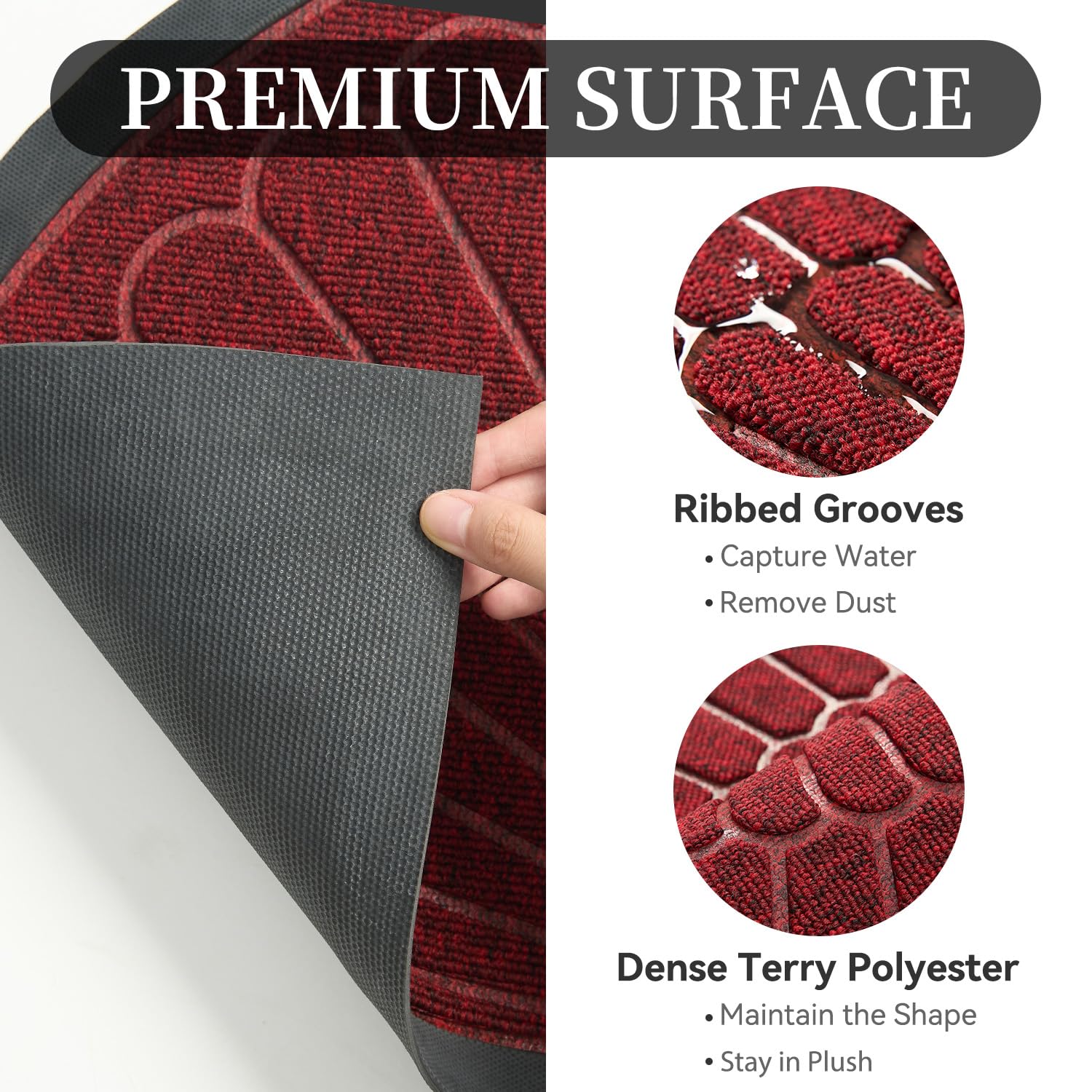 Front Door Mat Outdoor Indoor Welcome Mat-Semicircular 43X75CM Non Slip Heavy Duty Rubber Doormat-Absorbent Entryway Rug Entrance Doormat Entry Rug Dirt Scraping Shoe Mat Red