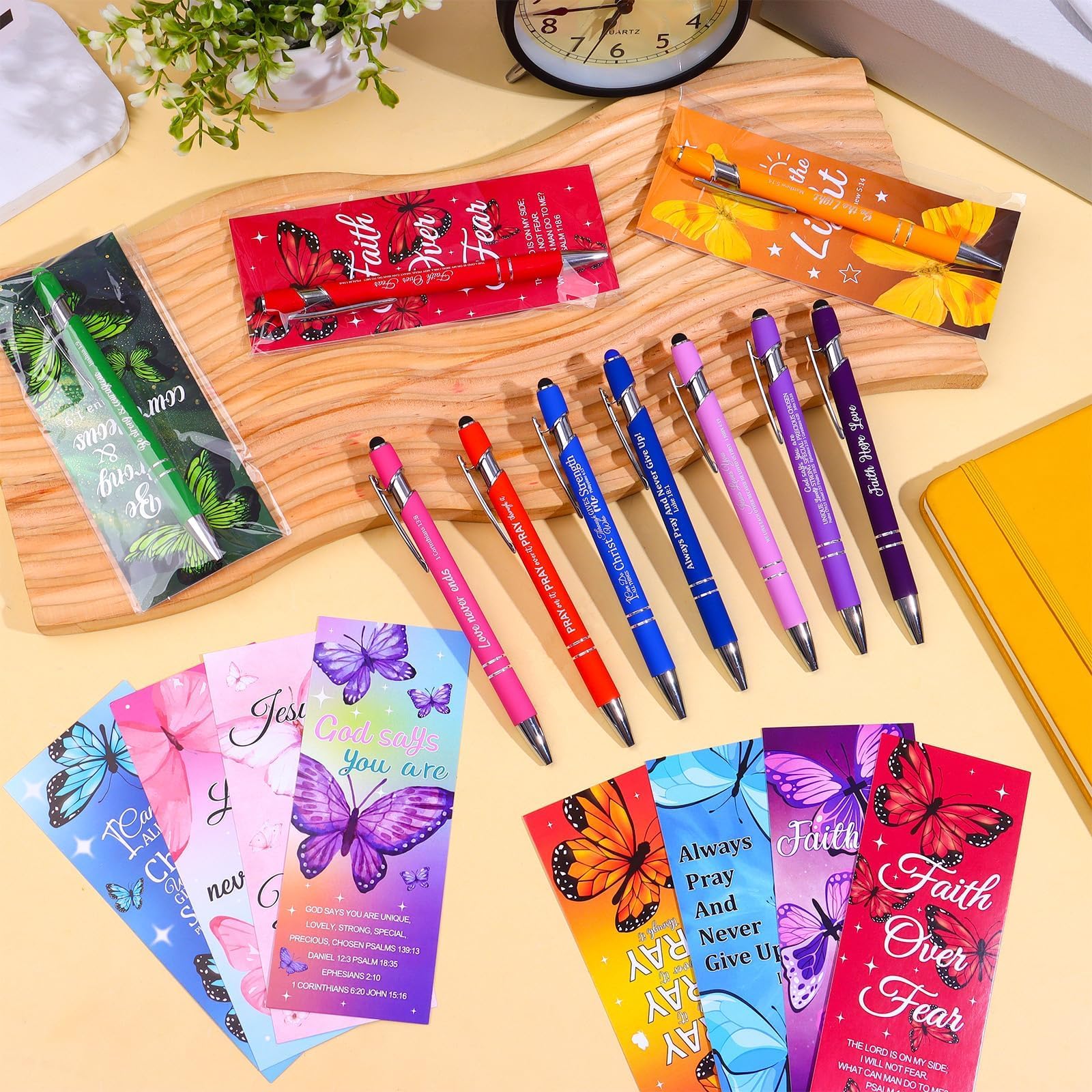 20 Sets Inspirational Bible Verse Pens Bulk Gifts Christian Pen with Butterfly Scripture Bookmarks Religious Favors Prayers Church Items Gift Black Ink Pen for Women Men Teacher Staff Office
