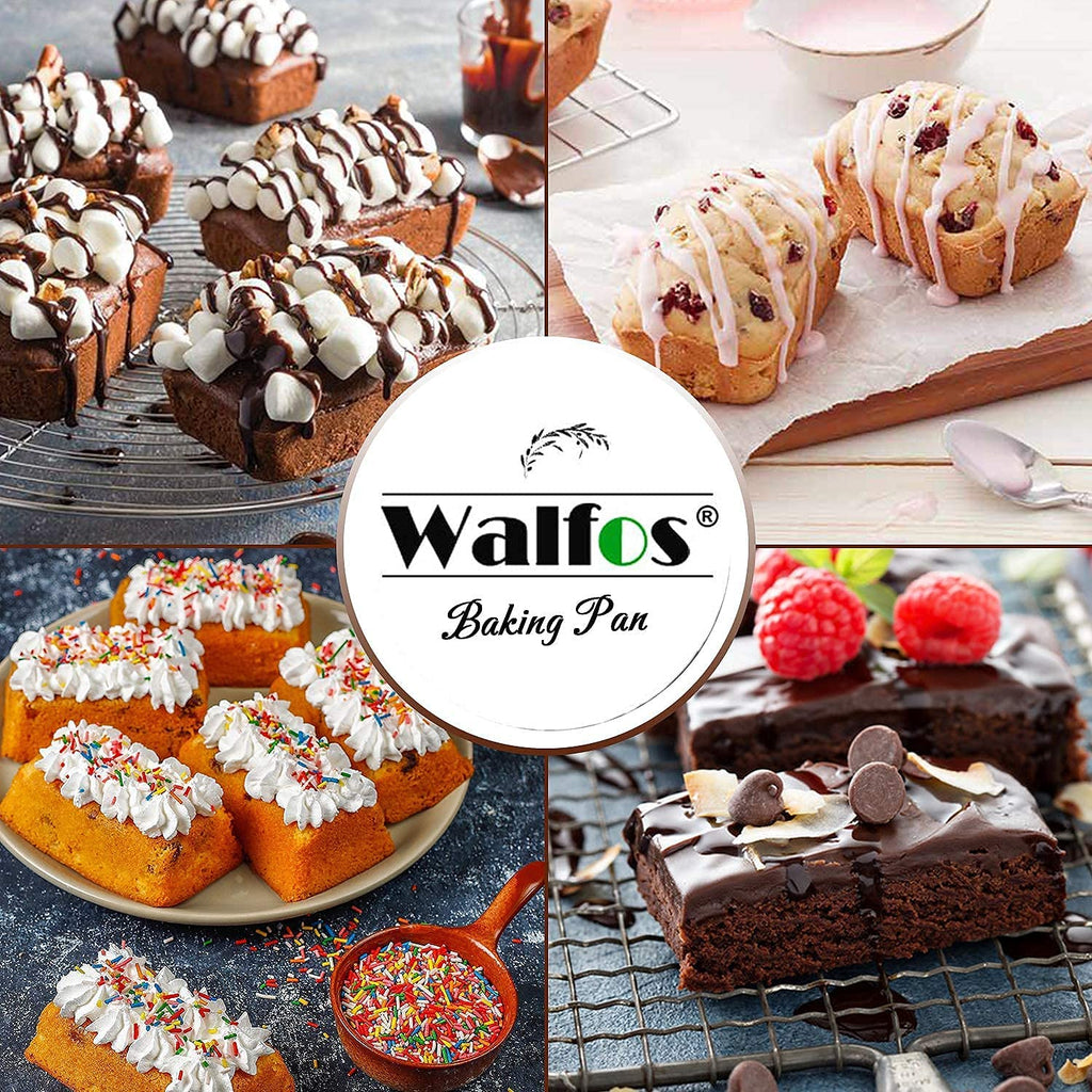 Silicone Mini Loaf pan, Walfos 12 Cavities Mini Bread Pan Brownie Pan, Food Grade & Non-Stick, Ideal for Mini Bread, Brownie, Cornbread, Cheesecake and Chocolate (2 Pieces)