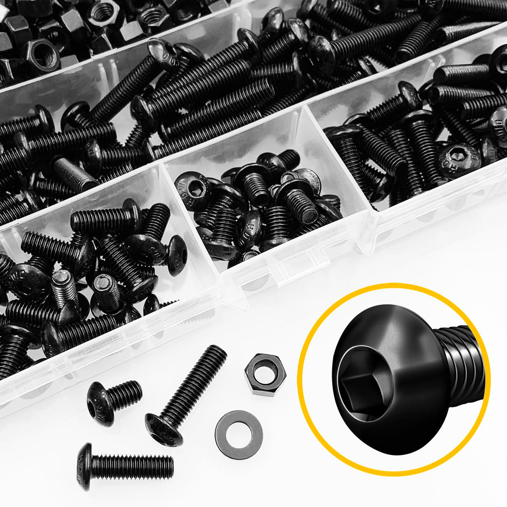 420Pcs M5 Nuts and Bolts, M5 Screws x8mm/12mm/16mm/20mm/25mm/30mm, Metric Screw Assortment 10.9 Grade Alloy Steel, Hex Button Head Cap Metric Screws, Flat Washers/Nuts/Hex Wrenches Black by Mywish