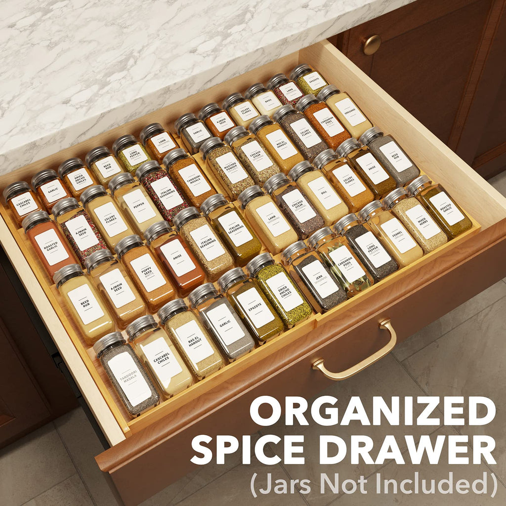 SpaceAid Bamboo Spice Drawer Organizer, (Need 3" Deep Drawer) Expandable 4 Tier Spices Rack for Cabinet, Kitchen Seasoning Storage Insert (Jars Not Included, From 12" to 23" Wide)