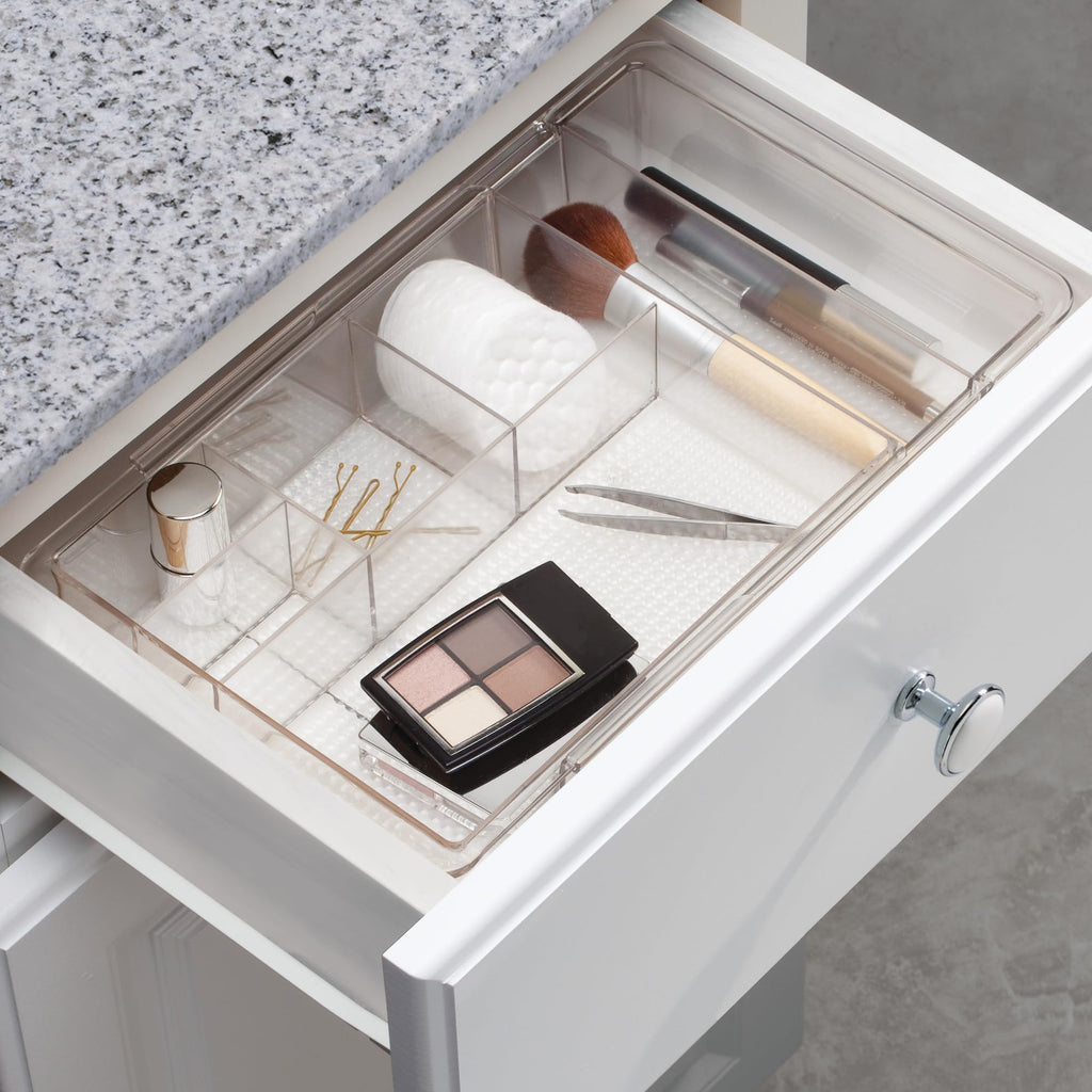 iDesign Clarity Plastic Expandable Drawer Organize for Vanity, Bathroom, Kitchen, Desk, Expands up to 18.5 Inches, Clear