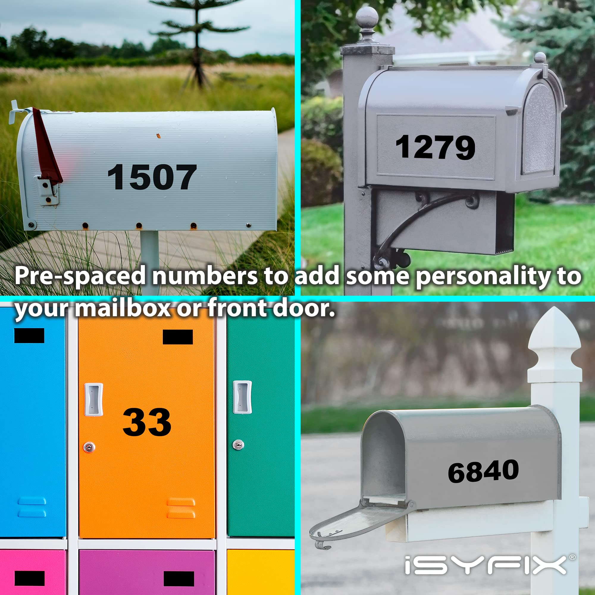 iSYFIX Black Vinyl Numbers Stickers – 3 Inch Self Adhesive (2 Sets)- Premium Decal Die Cut and Pre-Spaced for Mailbox, Signs, Window, Door, Cars, Trucks, Homes, Businesses, Address, Indoor or Outdoor