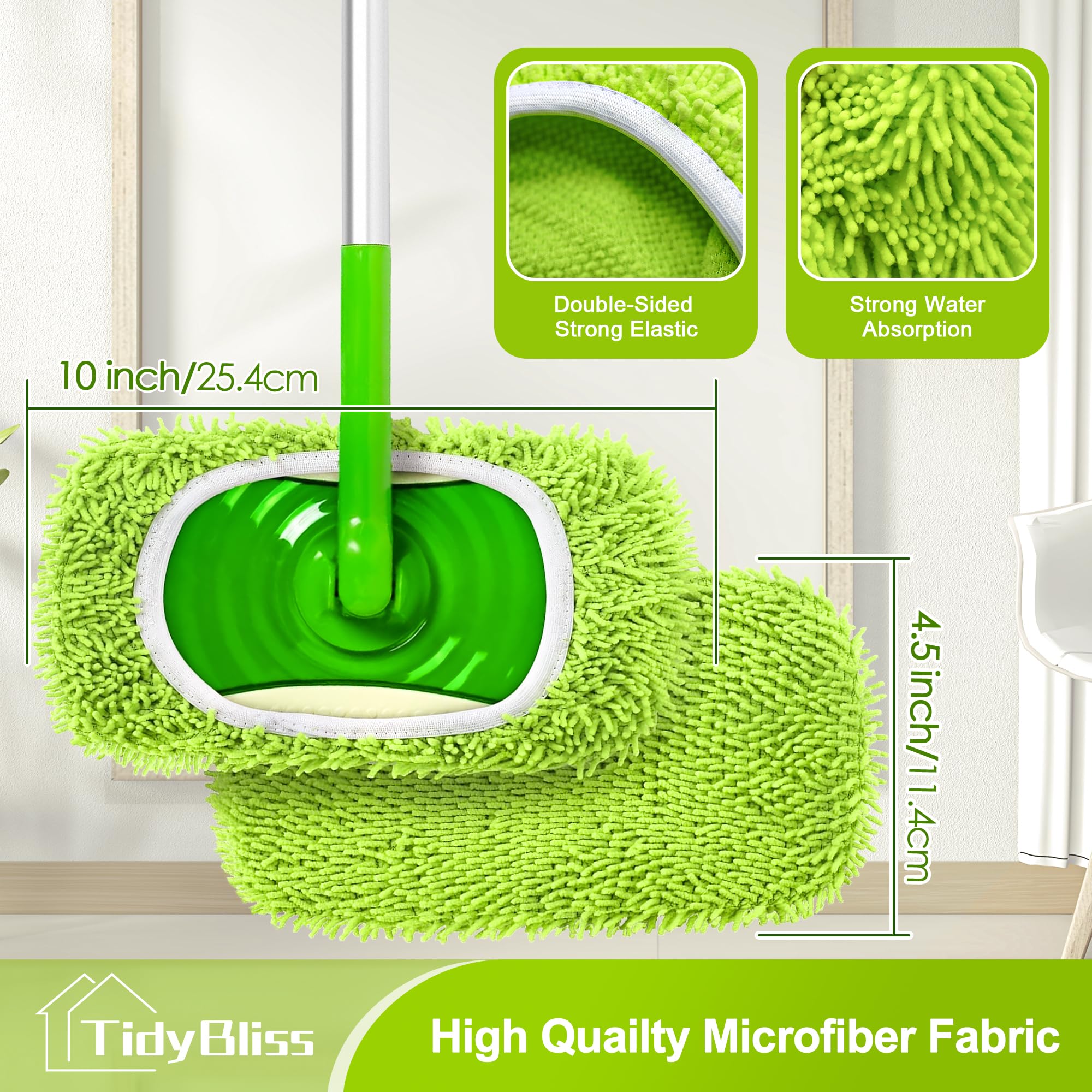 TidyBliss Reusable Microfiber Mop Pads 4 Pack Dry Sweeping Cloths & Wet Mopping Cloths Compatible with Swiiffer Sweeper