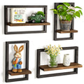 DifferTemp Floating Shelves for Wall, Modern Farmhouse Wall Shelves Decor Set of 4, Wall Mounted Rustic Wood Shelves for Wall Decor and Small Plants, Living Room, Bedroom, Bathroom, Home Office, Black
