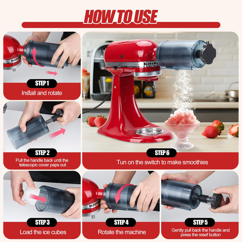 Shave Ice Attachment for KitchenAid Stand Mixers with 8 Ice mold, Ice Shaver Attachment, Snow Cone Attachment/Maker (Machine/Mixer Not Included)