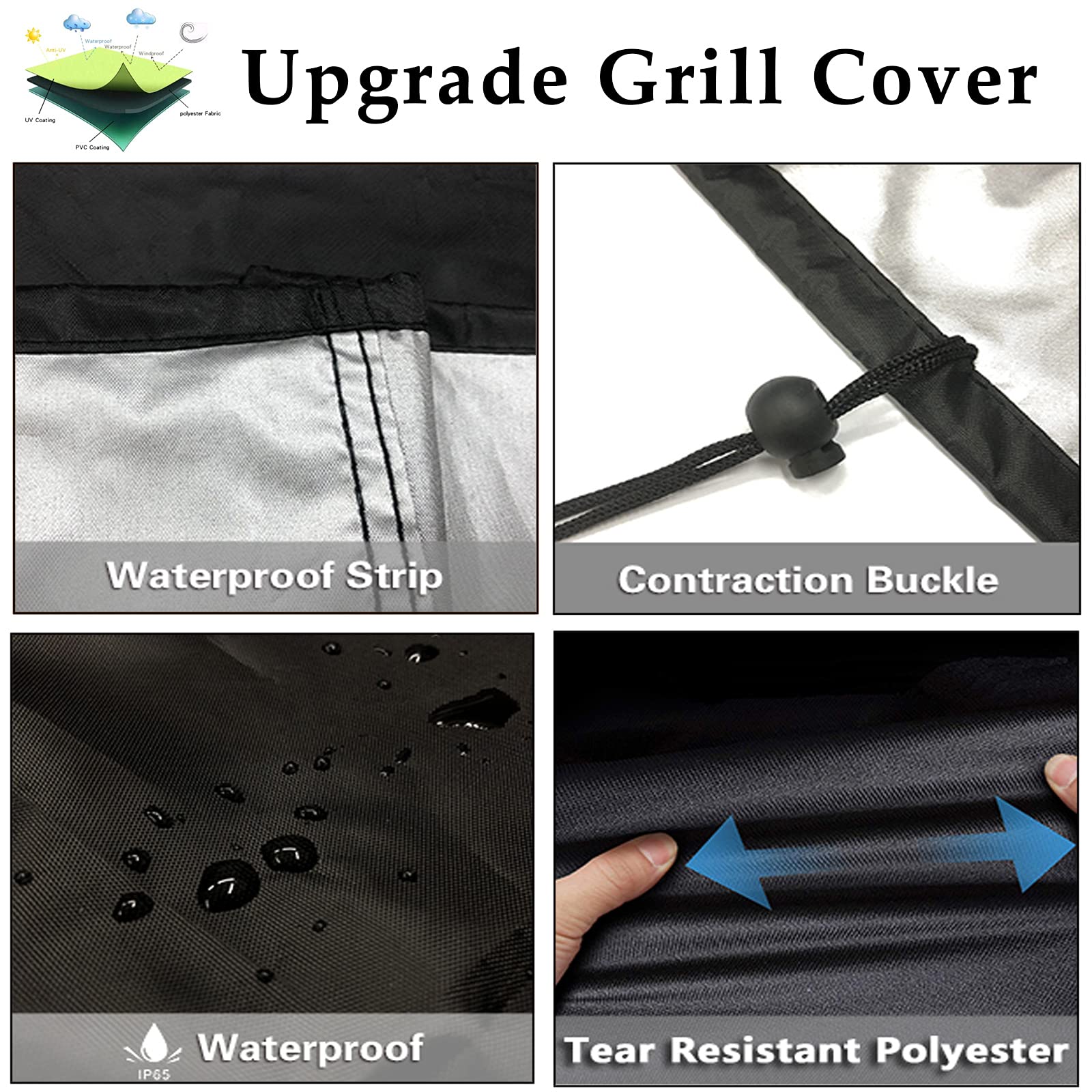 Grill Cover, BBQ Cover 58 inch,Waterproof BBQ Grill Cover,UV Resistant Gas Grill Cover,Durable and Convenient,Rip Resistant,Black Barbecue Grill Covers,Fits Grills of Weber,Brinkmann,Char-Broil etc (58 Inch)
