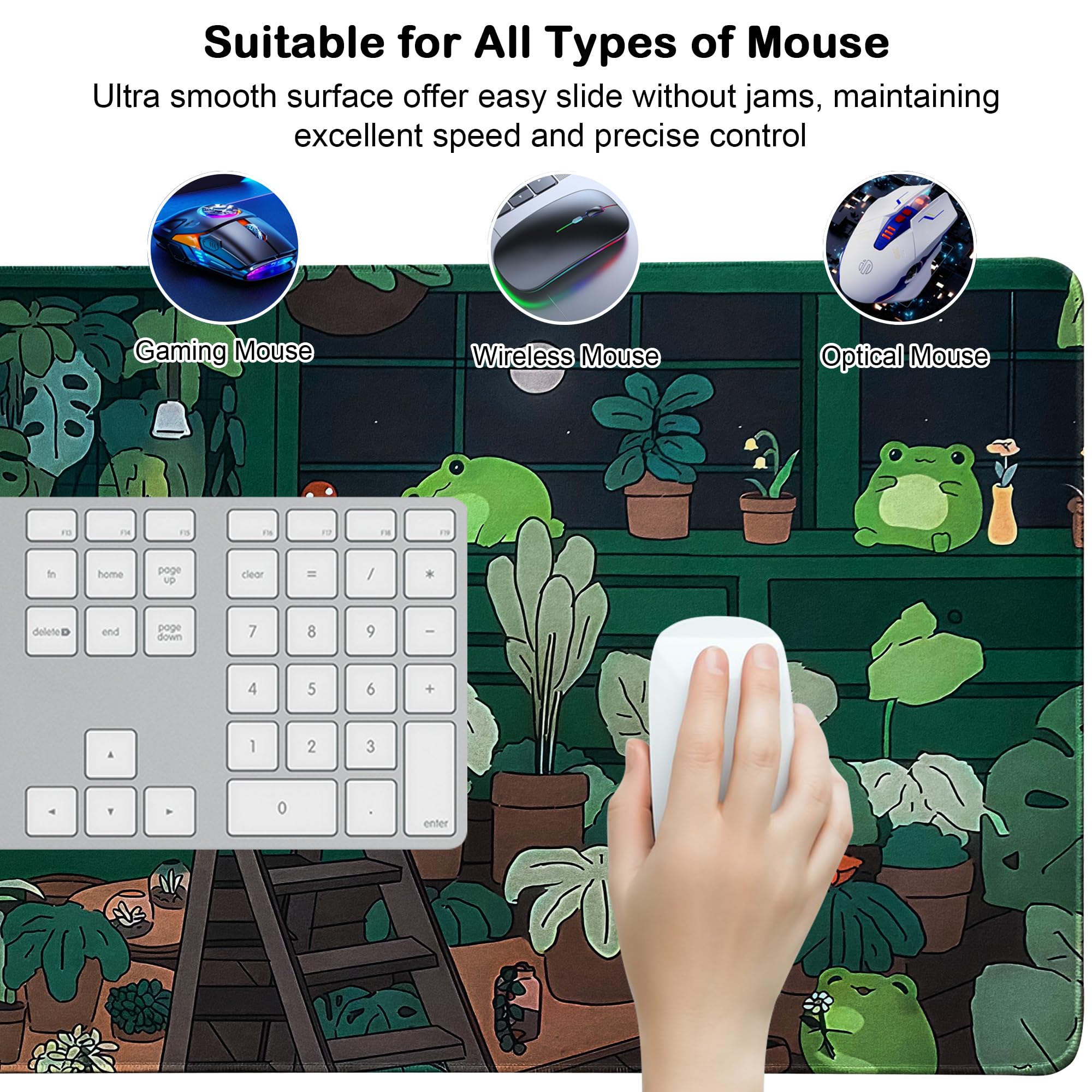 Green Mouse Pad, XXL Cute Anime Gaming Mouse Pad, 35x15.7x0.12 Inch Frog Desk Pad for Keyboard and Mouse, Large Kawaii Mousepad for Girls Women's Home Office Laptop PC Computer
