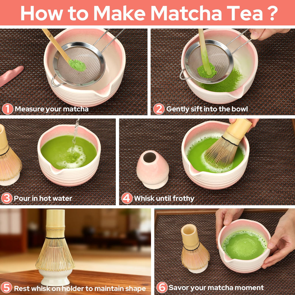 Ceecysaa Matcha Whisk Set, 7 Pcs Matcha Set, Matcha Kit for Ceremony, Matcha Tea Set for Making Breakfast/Matcha Latte, Matcha Whisk and Matcha Whisk and Bowl, As A Gift, Gradient Pink