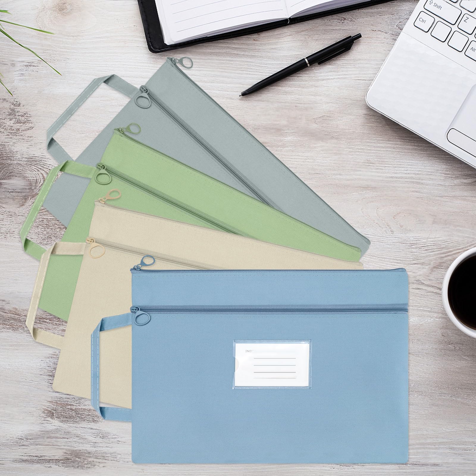 Diakey 4 Pack A4 Waterproof Document Bag with Handle, Double Pocket Zippered Canvas File Bag Pouch Document Holder, with Card Pocket for Paper Book Project Office Travel, A4