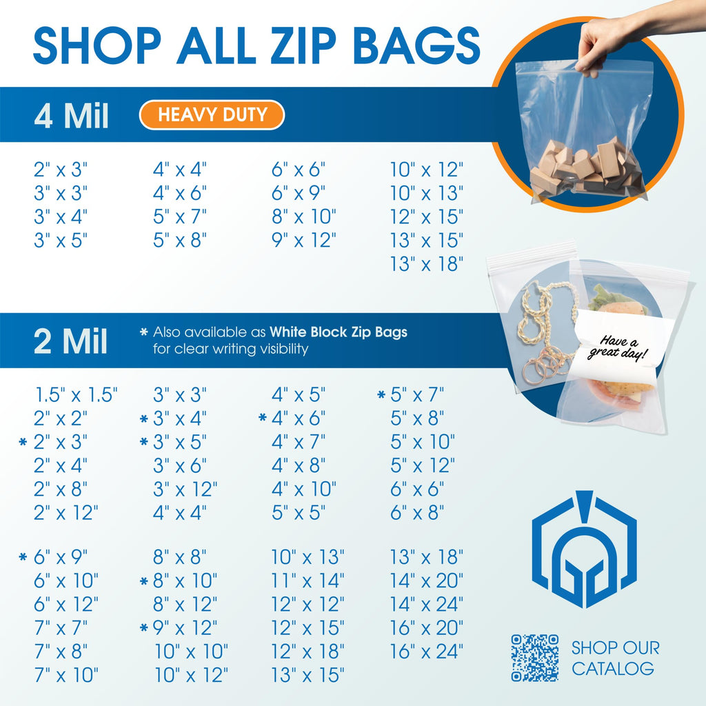 Spartan Industrial - 3” X 4” (1000 Count) 4 Mil Thick Clear Reclosable Zip Plastic Poly Bags with Resealable Lock Seal Zipper - Heavy Duty and Durable