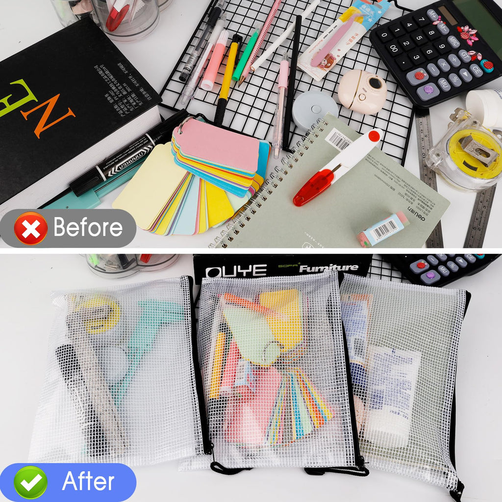 22 Pcs A5 Zipper File Bags, Mesh Zipper Pouch Document Bag Waterproof Mesh Pencil Pouch Plastic Zipper Pen File for Home School Office (Black)
