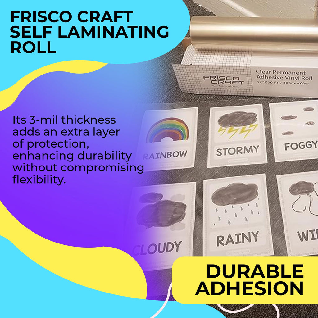 Frisco Craft Matte Clear Self Adhesive Laminating Roll - Self Laminating Sheets for Decals, Sticker, Photos & More - No Heat Sealing, Matte, Clear Sheets (12" x 30 ft)