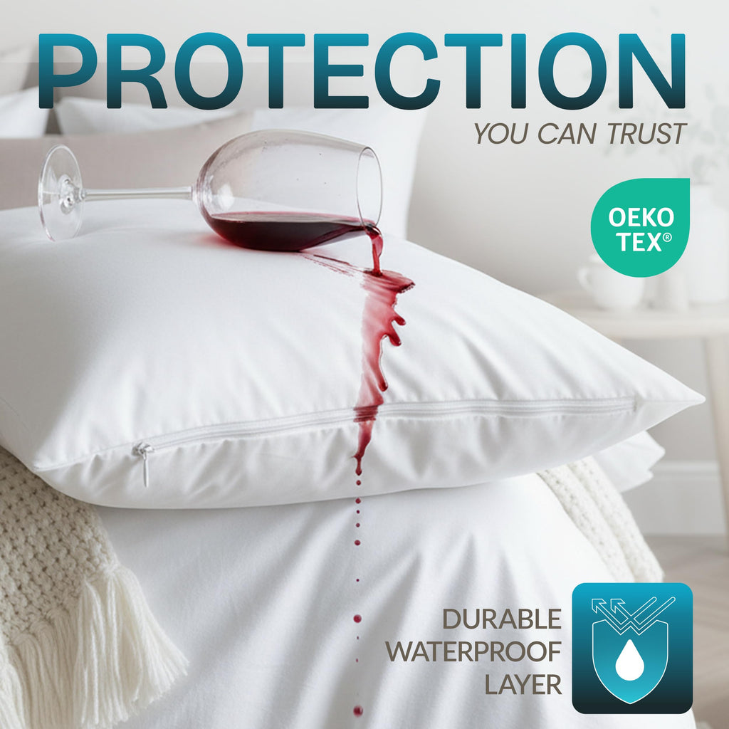 Beddora 4 Pack Pillow Protectors Queen Size – Waterproof Zippered Pillow Case Covers, Bed Bug & Dust Mite Proof Pillow Encasements 20 x 30 Inches, Soft Noiseless Waterproof Pillow Covers for Sleeping