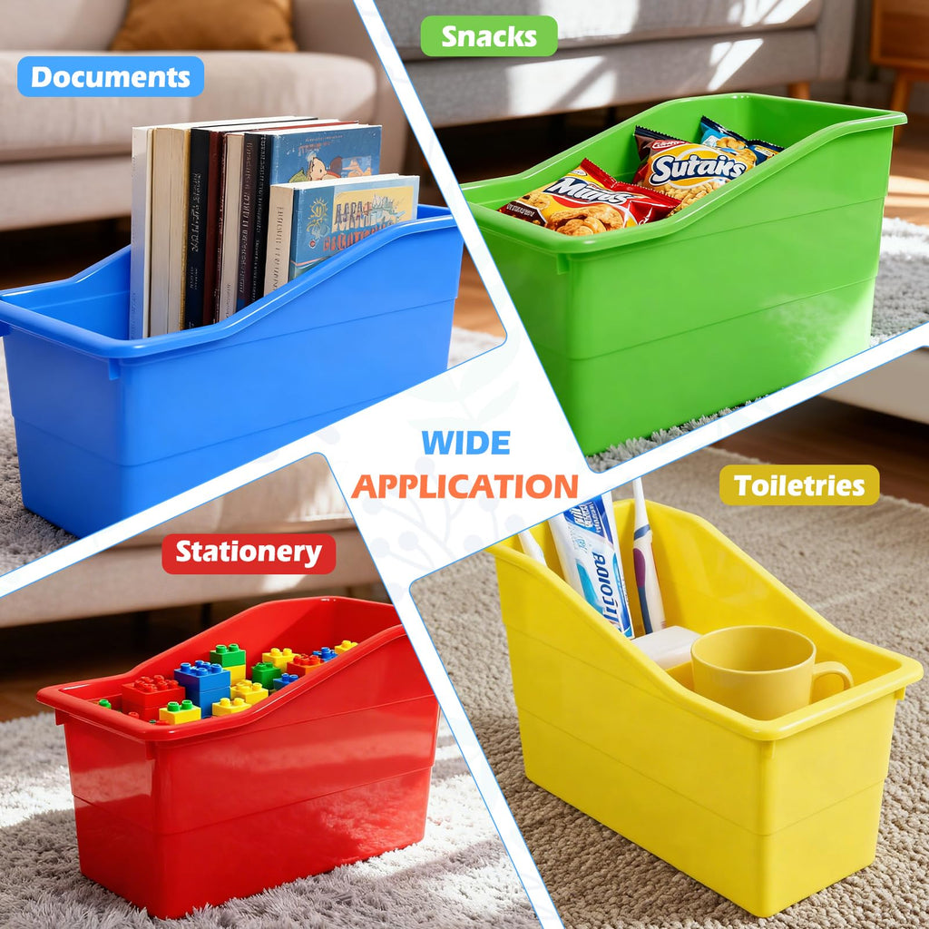 6 Pack Durable Book and Binder Holder, Stackable Plastic Organizing Bins for Magazine File Holder, Versatile Plastic File Boxes for Office Classroom Storage Basket