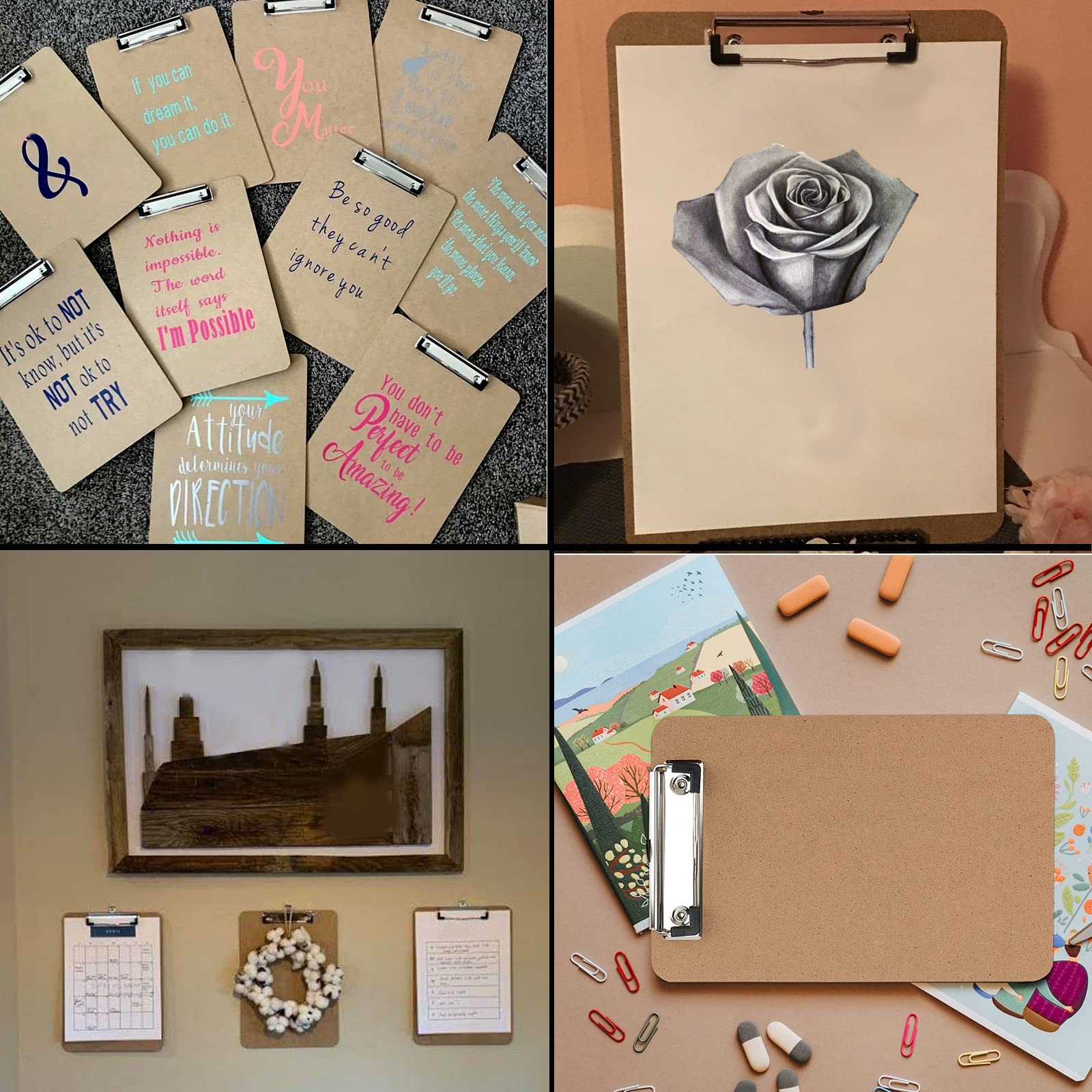 HEIHAK 16 Pack 6 x 9 Inches Mini Clipboards, A5 Memo Size Clipboards, Small Wood Hardboard Low Profile Clip for Home, Office, Classroom Supplies, Brown