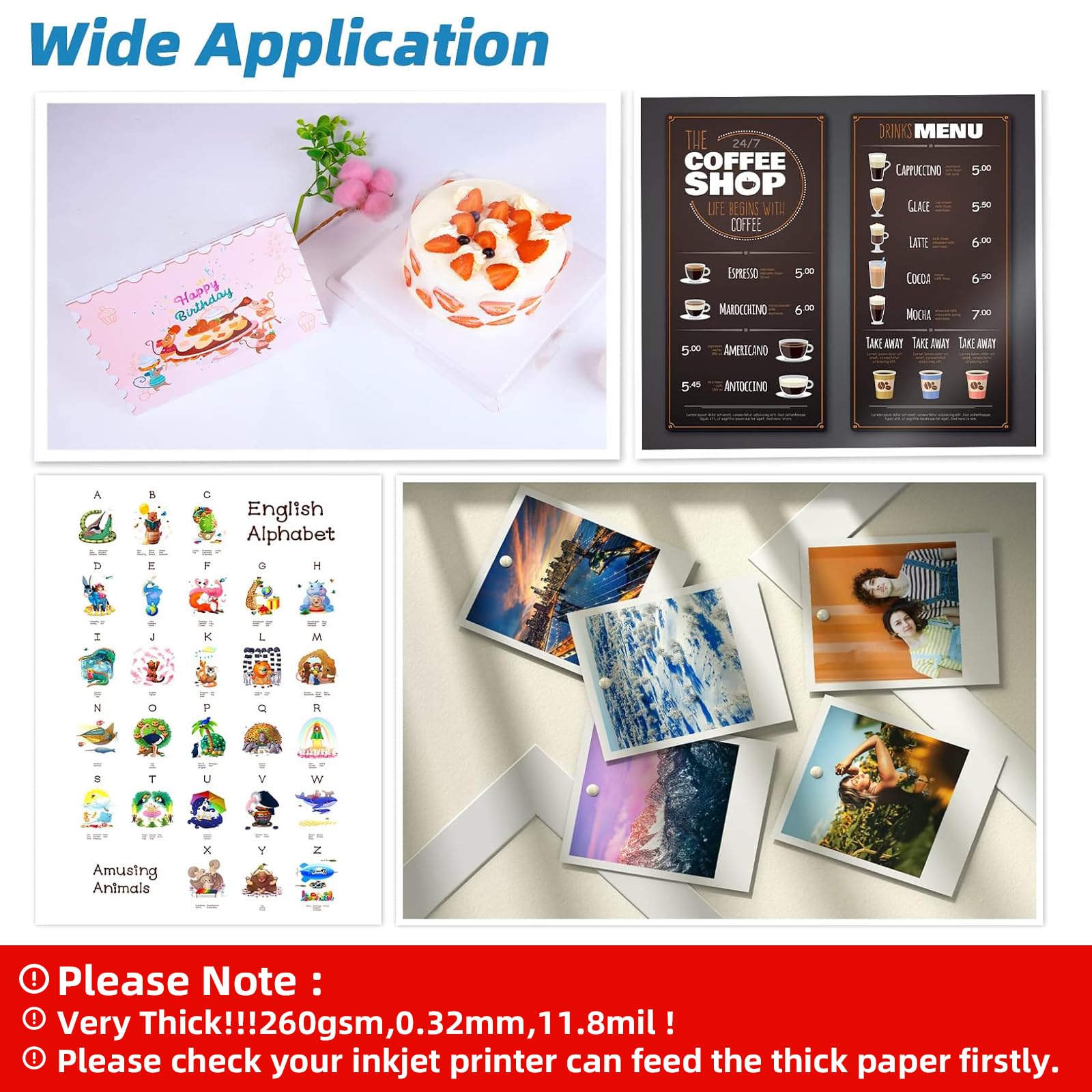 Uinkit Thick Photo Paper Glossy Double Sided 100 Sheets 8.5x11 Heavyweight 68lb 260gsm Inkjet Both Sides Printable 11.8mil A4 Letter size Flyer Bulk Pack 8.5 x 11 Card paper postcard postal A189