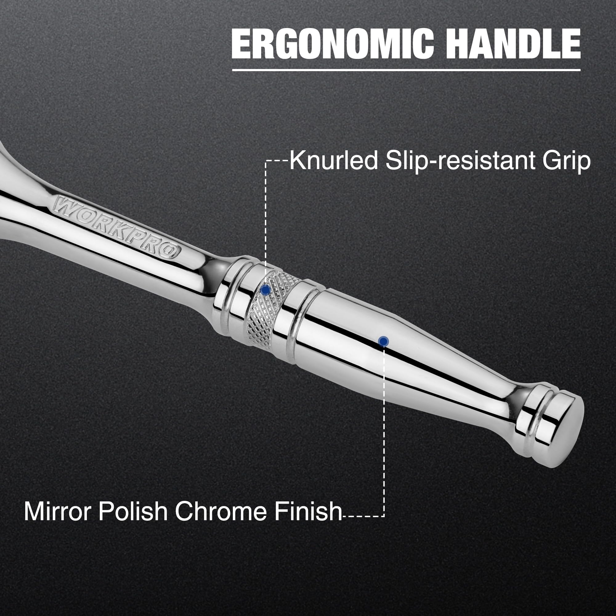 WORKPRO 3/8-Inch Drive Ratchet, Quick-Release Reversible Ratchet Wrench, 72-Tooth 3/8 Drive Ratchet Handle, Chrome Alloy Made, Cr-Mo Head, Full Polished