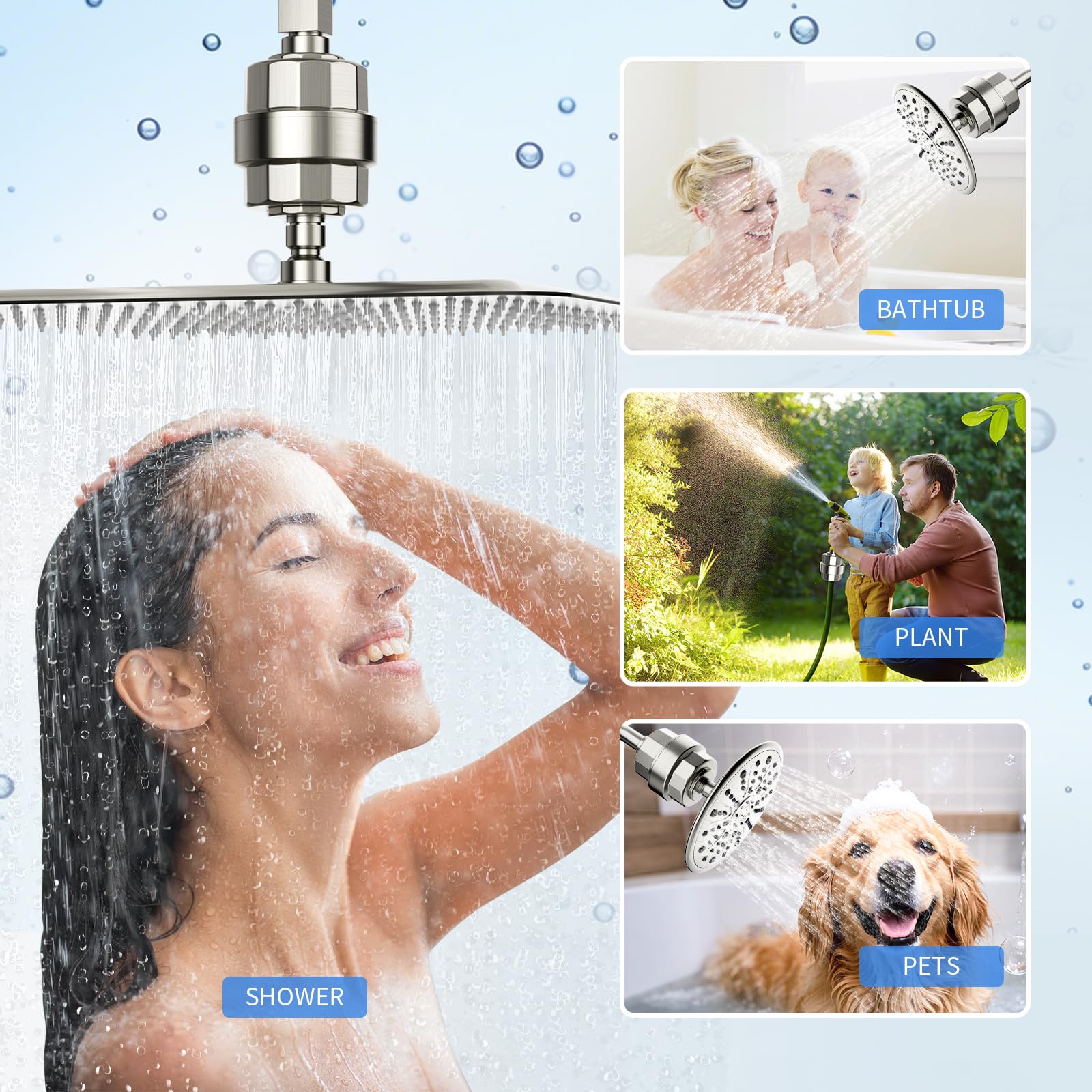 20-Stage Shower Filter-Shower Head Filter for Hard Water, with 1 Replaceable Cartridges, High Output Shower Water Filter for Removing Chlorine and Fluoride, Brushed Nickel