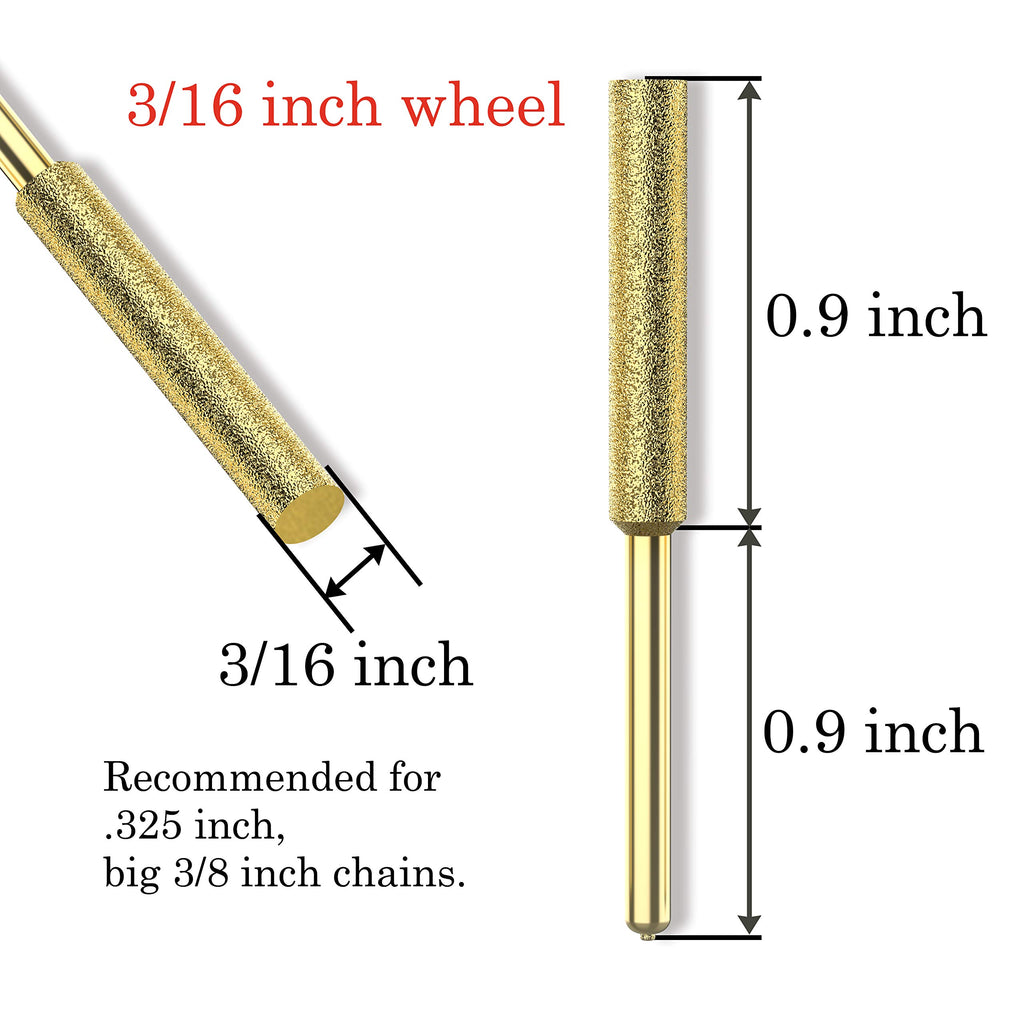 EzzDoo Bits Titanium Coated Diamond Sharpening Wheels - High Hardness 3/16 chainsaw files for Electric Chainsaw Sharpener. 8 pcs. (3/16'', 4.8mm)
