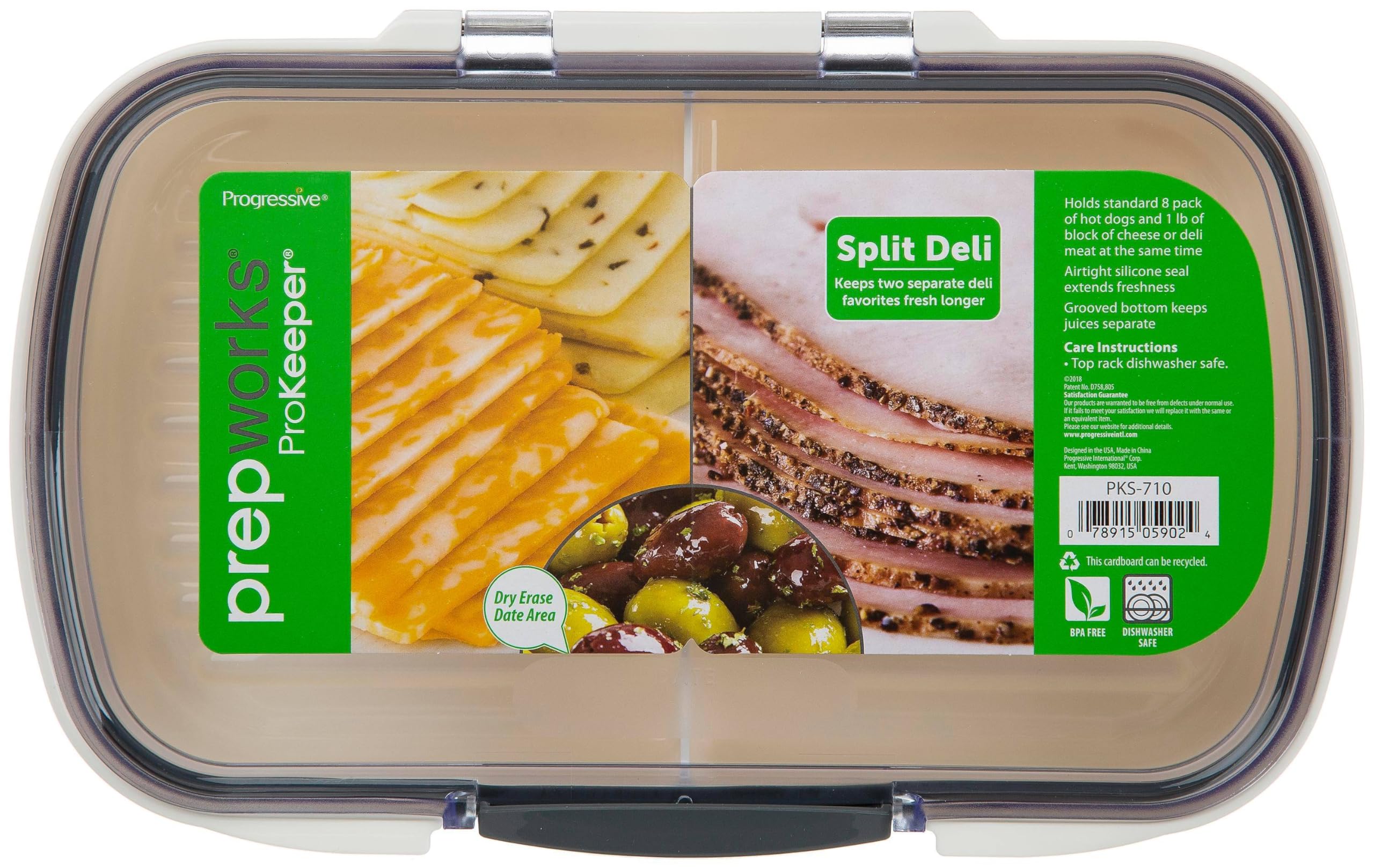 Prepworks Split Deli ProKeeper Air Tight Silicone Sealed Food Storage Container with Clear Dry Erase Compatible Lid, 11.75 Inches Long