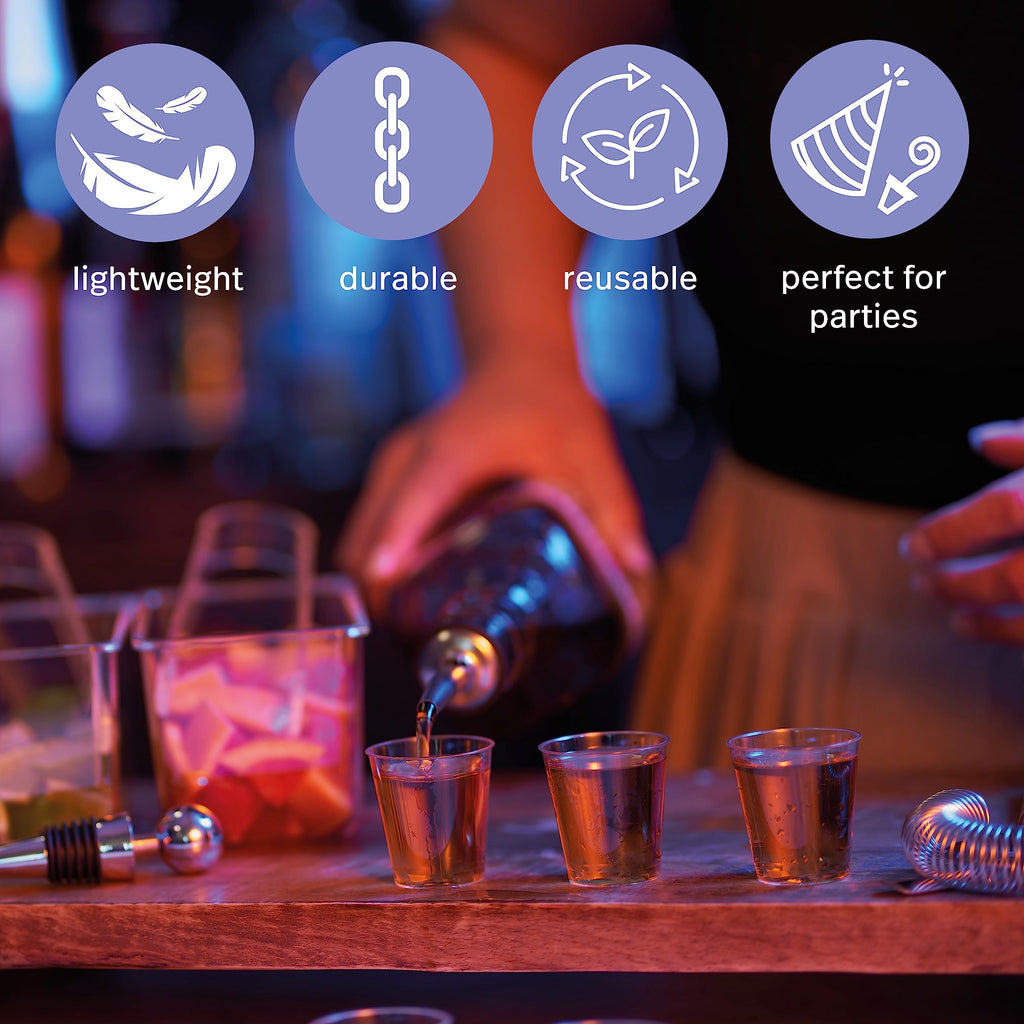 MATANA 500 Clear Hard Plastic Shot Glasses, 1oz - Food & Wine Tasting Cups - Practical, Sturdy & Reusable