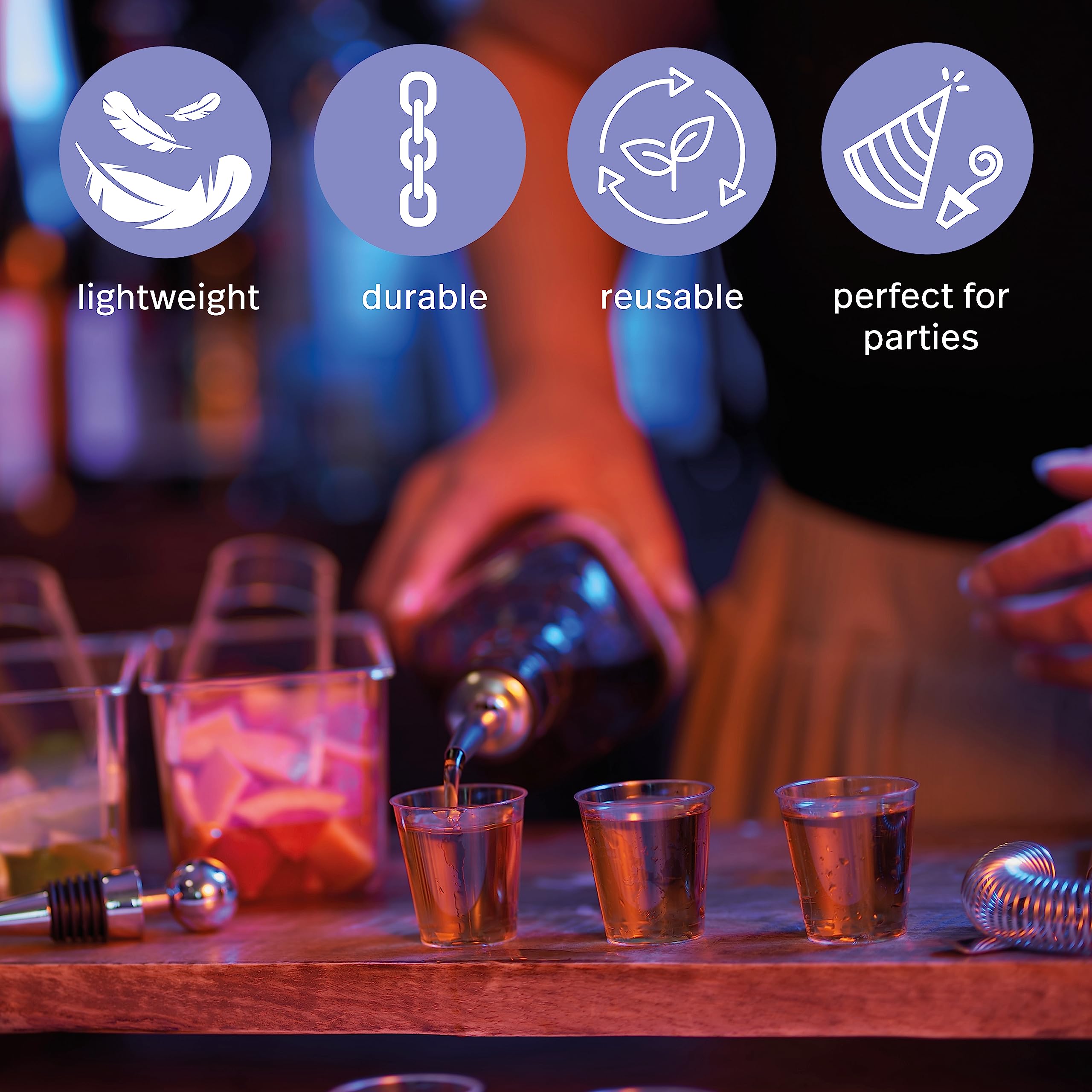 MATANA 500 Clear Hard Plastic Shot Glasses, 1oz - Food & Wine Tasting Cups - Practical, Sturdy & Reusable