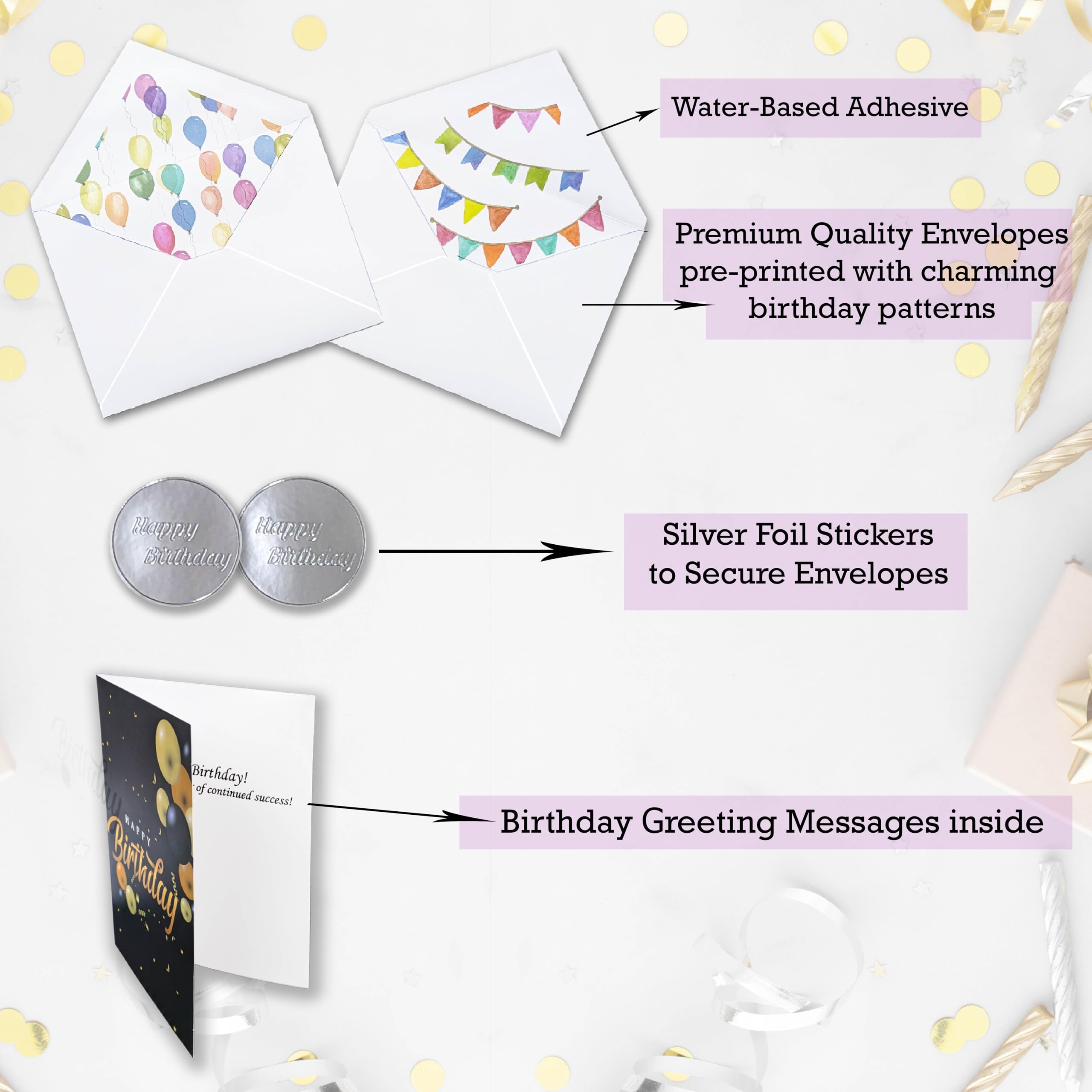 100 Happy Birthday Cards in Bulk with Envelopes , Stickers and Generic Birthday Greetings Inside – Large 5x7 Inches, 20 Unique Designs Notes, Thick Cardstock , Matte Finished in a Sturdy Box