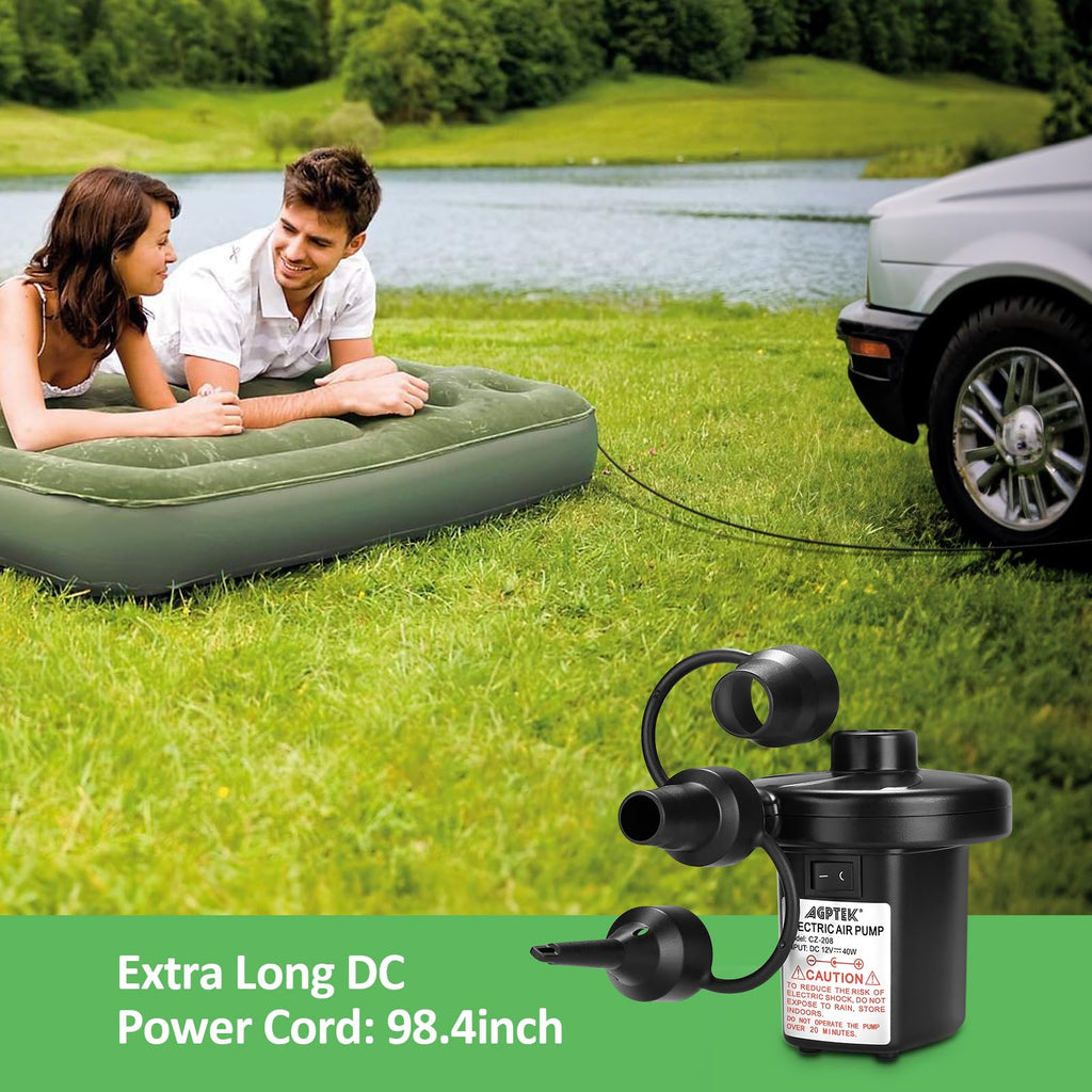 Electric Air Pump, AGPtEK Portable Quick-Fill Air Pump with 3 Nozzles, 4500 Pa 110V AC/12V DC, Perfect Inflator/Deflator Pumps for Outdoor Camping, Inflatable Cushions, Air Mattress Bed, Swimming Ring