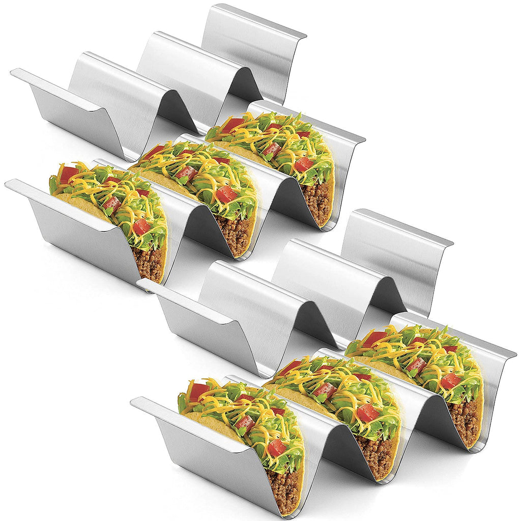 Stainless Steel Taco Holder Stand, Set of 6 - Stylish Rack Holds Up to 3 Tacos Each, Keeping Shells Upright - Oven, Grill and Dishwasher Safe