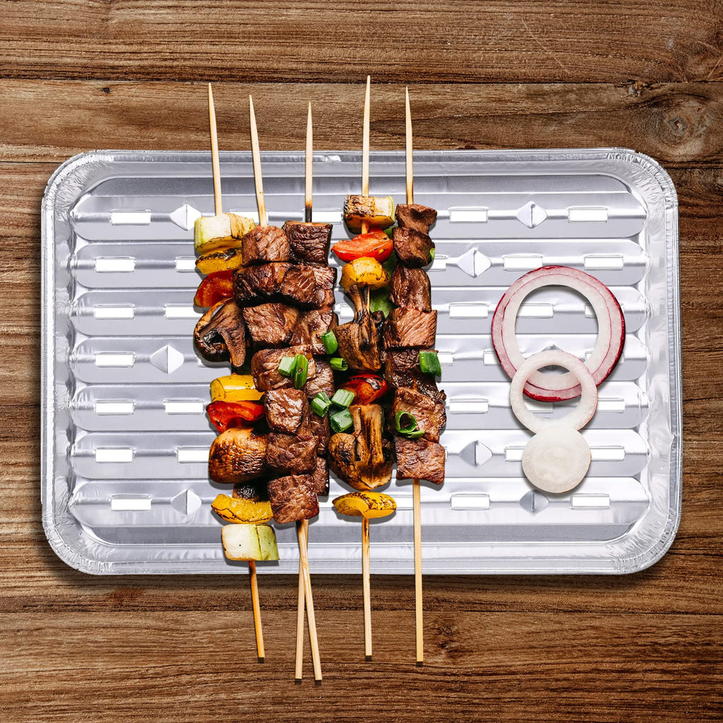 Yesland 30 Pack Disposable Aluminum Pans with Perforated Bottom for Air Circulation - 13.4 x 9 x 1.1 Inch Food Containers, Aluminum Sheet Pans for Cooking, Baking, Heating, Storing, Meal Prep, Takeout