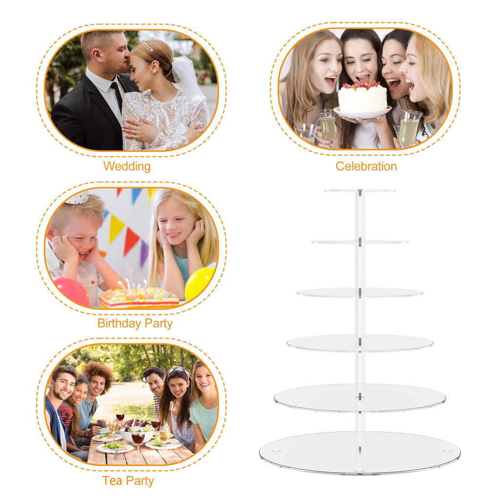 6 Tier Large Acrylic Square Cupcake Stand, Clear Wedding Cupcake Tower Stand, Cupcake Tier Stands for Dessert Table, Tiered Cupcake Holder Stand, Cupcake Display Stand for Birthday Party
