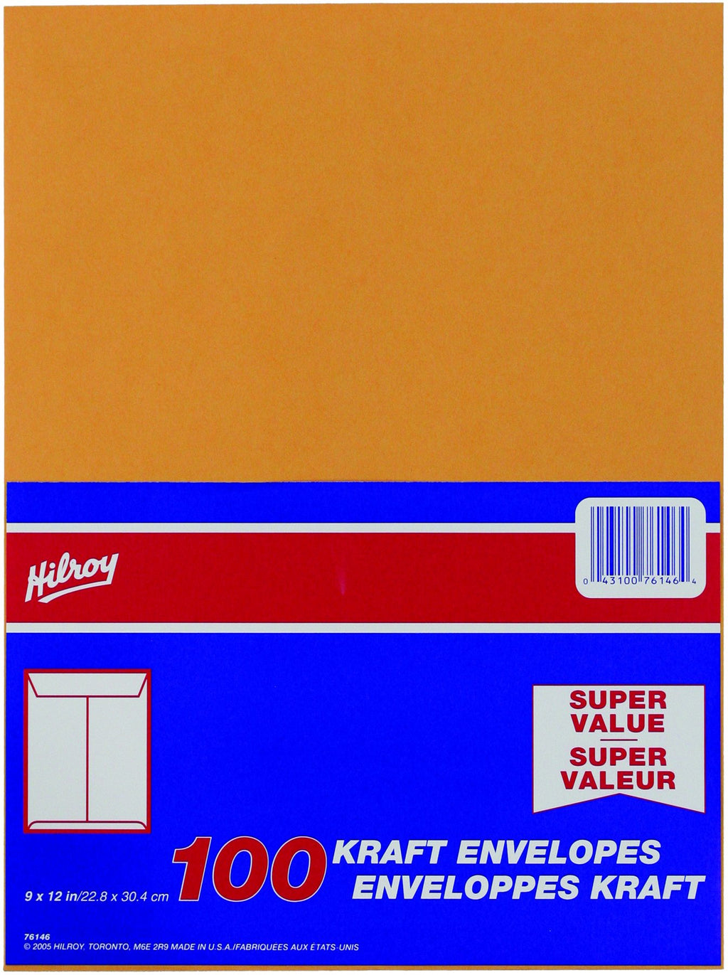 Hilroy Kraft Envelopes, 9" x 12", 100-Count, Gummed Flap (76146)