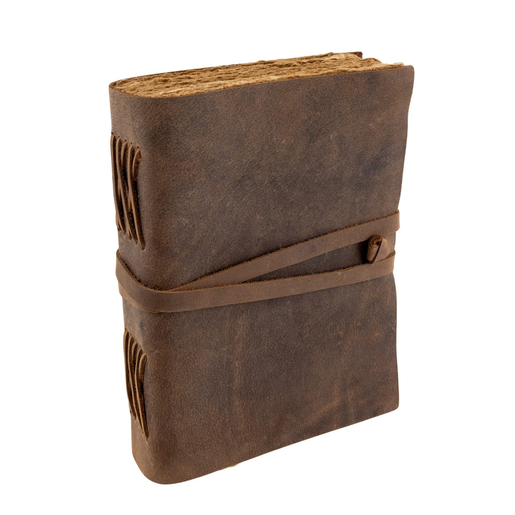 Vintage Leather Journal, 240 Pages Tree-Free Cotton Deckle Edge Paper, Blank Leather Bound Journal Book of Shadows, Antique Handmade Art Journal Old Style Notebook, MOONSTER® Leather Sketchbook 7"x5"