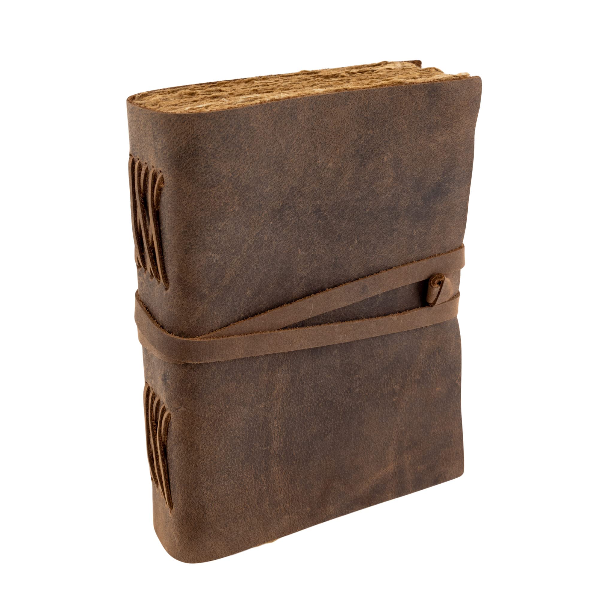 Vintage Leather Journal, 240 Pages Tree-Free Cotton Deckle Edge Paper, Blank Leather Bound Journal Book of Shadows, Antique Handmade Art Journal Old Style Notebook, MOONSTER® Leather Sketchbook 7"x5"