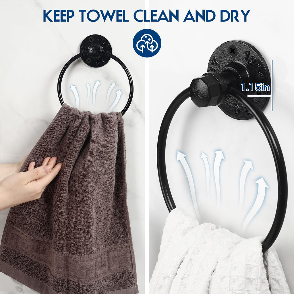 Industrial Towel Ring Rustic Pipe Hand Towel Holder Wall Mounted for Bathroom
