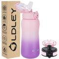 Oldley Insulated Water Bottle 12oz Kids Water Bottles with Straw, Stainless Steel Water Bottle with 2 Lids,Double Wall Vacuum Bottle, Leak-Proof Sport Bottles for School Travel, Ombre Pink-Purple