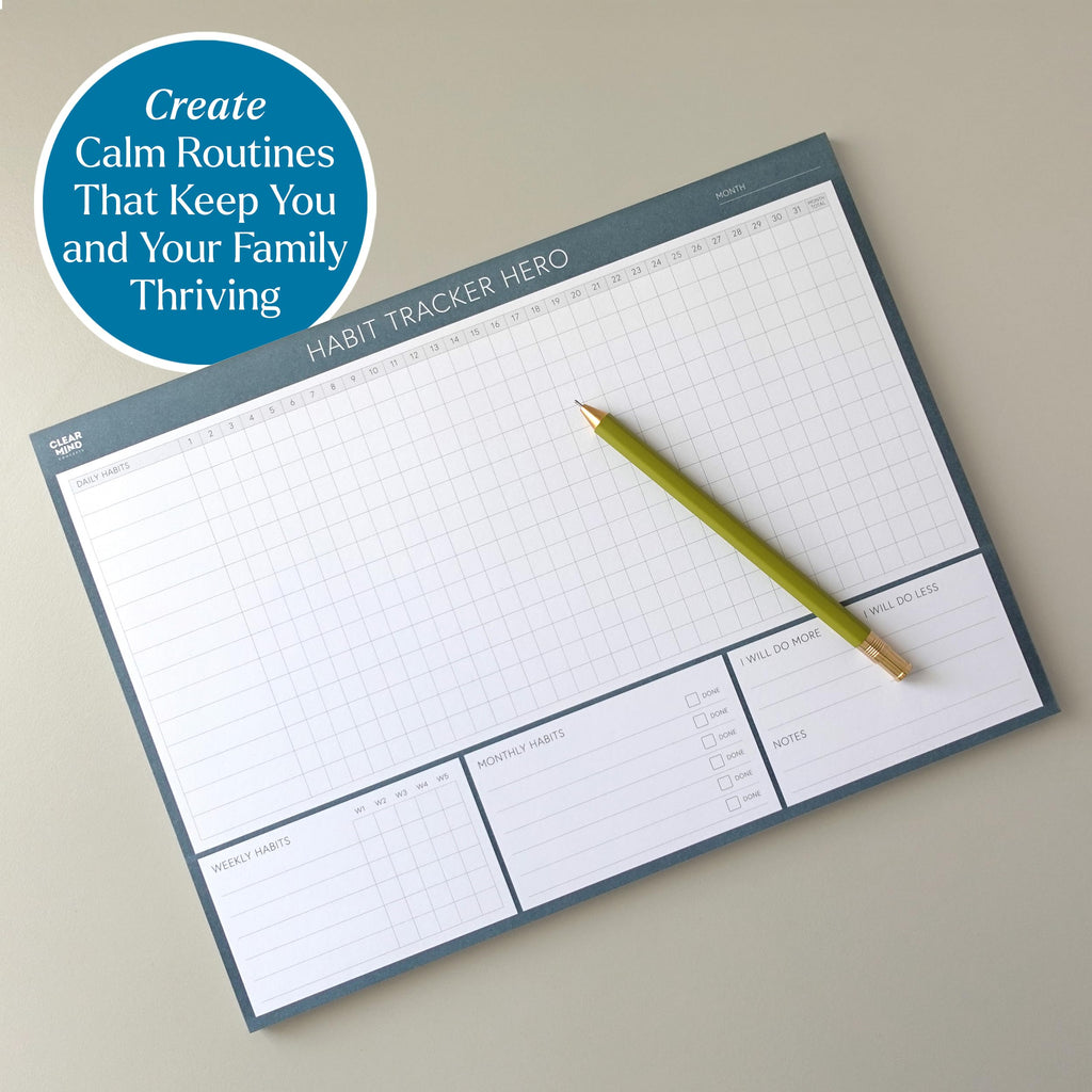Habit Tracker Hero Desk Pad by Clear Mind Concepts® - A4 Landscape Habit Planner, 24 Undated Monthly Tear-Off Sheets, 160gsm No-Bleed Paper - Track Daily, Weekly & Monthly Routines