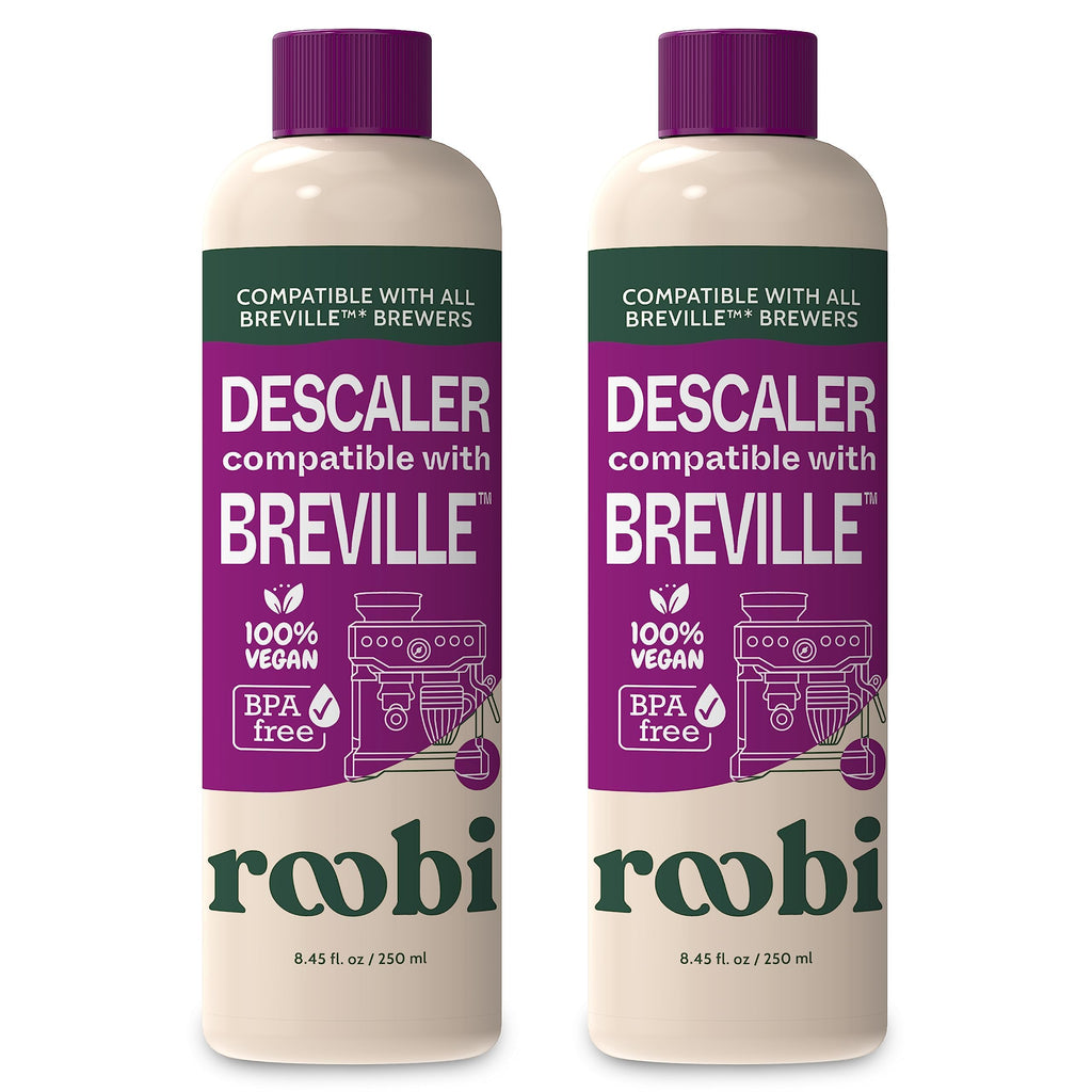 Roobi Compatible Descaling Solution for Breville. Specially Formulated to Clean & Descale your Breville Machine. 2 Uses per Bottle, 2 Pack. Eco-Friendly Carbon Neutral Maintenance Kit.