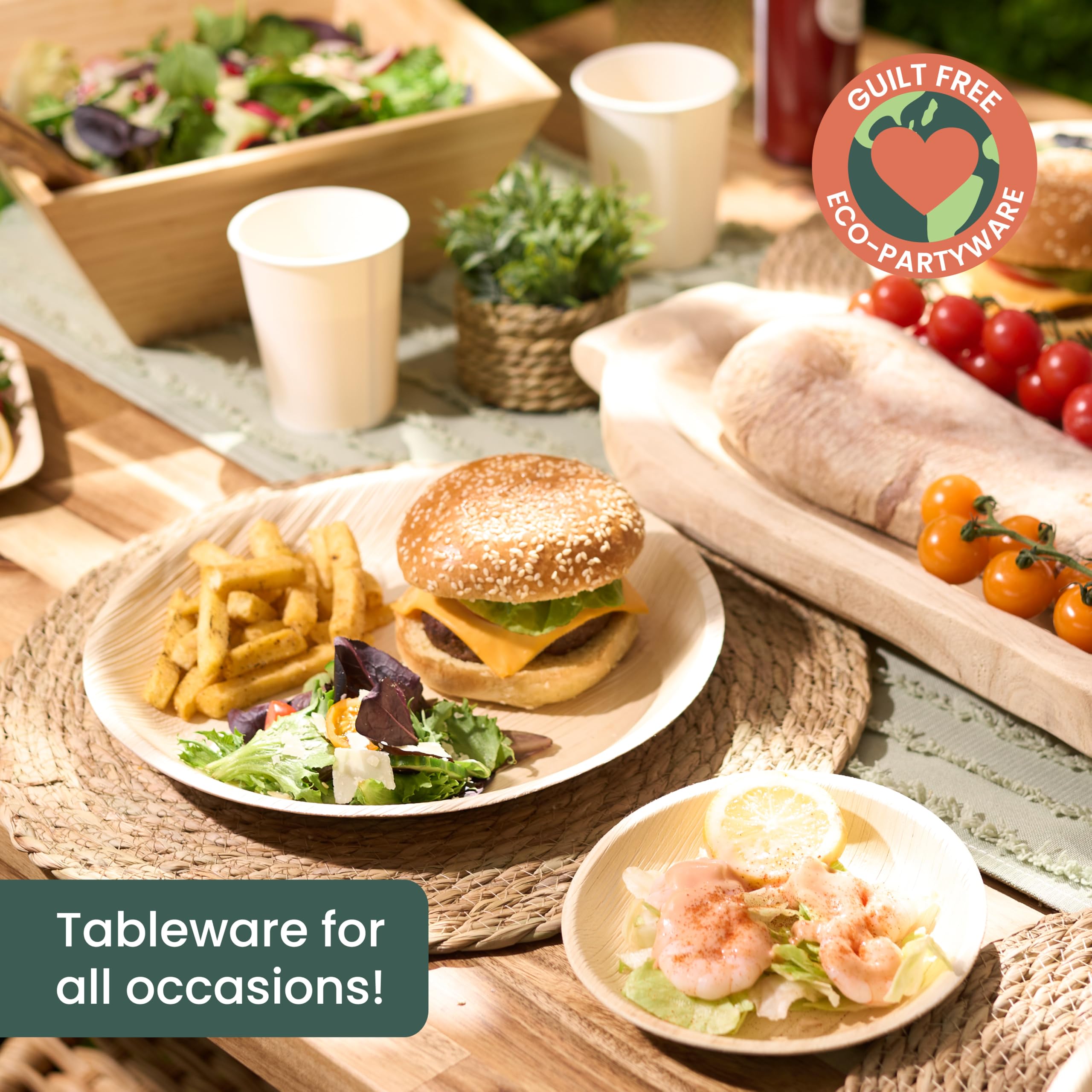 HAAGO 40 Pack 25/15cm Palm Leaf Plate Set (Round) Like Bamboo Plates | Biodegradable & Disposable Plates Tableware for Party, Picnic, Outdoor, Microwave Safe
