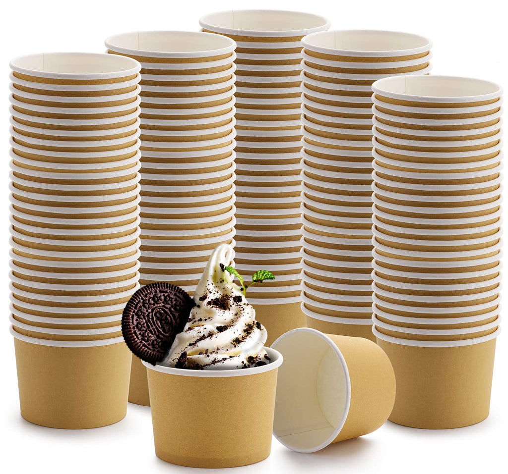 Lawei 100 Pack Paper Ice Cream Cups - 8 Oz Disposable Paper Dessert Bowls for Hot and Cold Food, Soup, Sundae, Frozen Yogurt