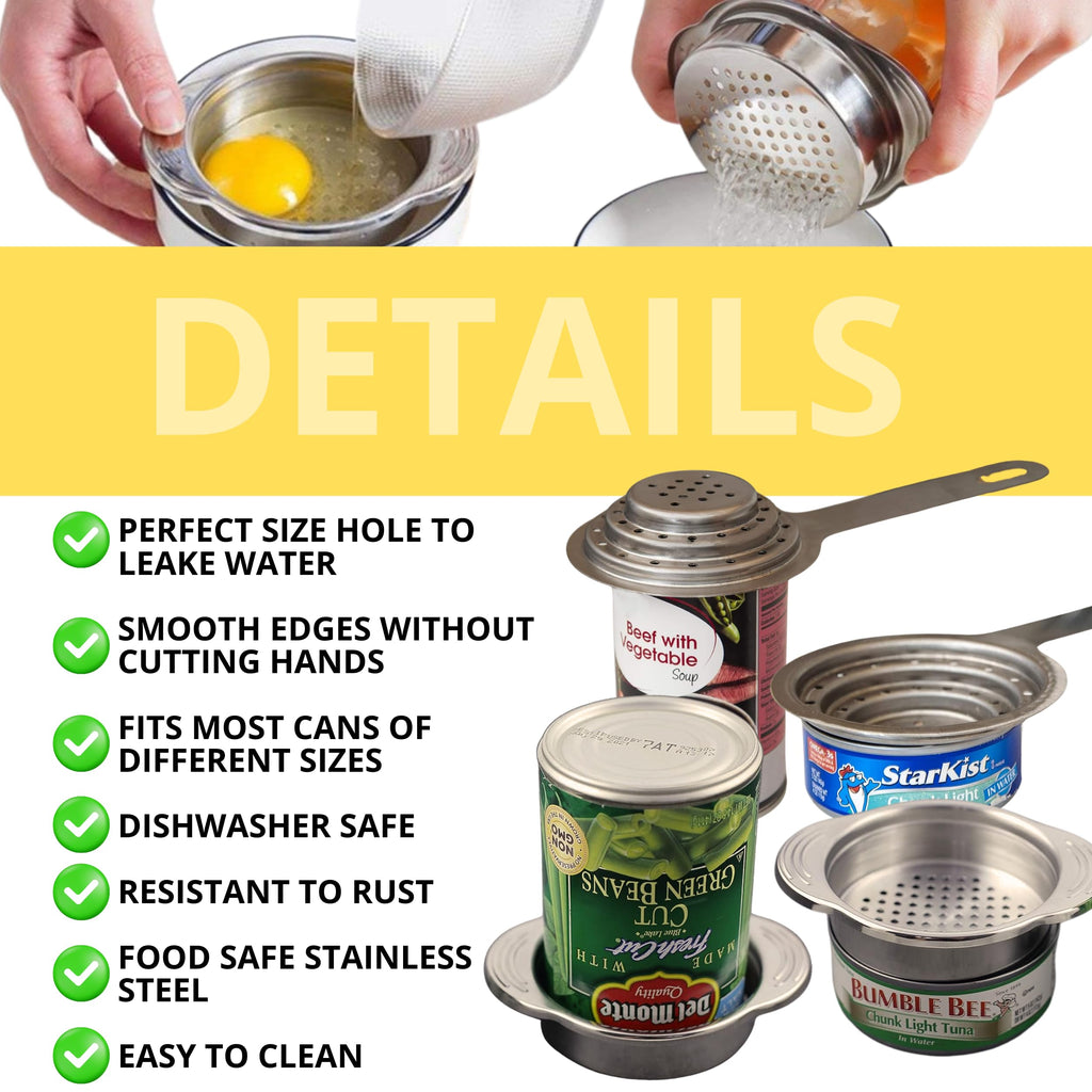 Pack of 2 Universal Can Colanders – Multipurpose Food Grade Stainless Colander with Handle for Large and Small Cans Vegetable Fruit Tuna Fish Can Strainer Small Colander Stainless Steel Colander Set