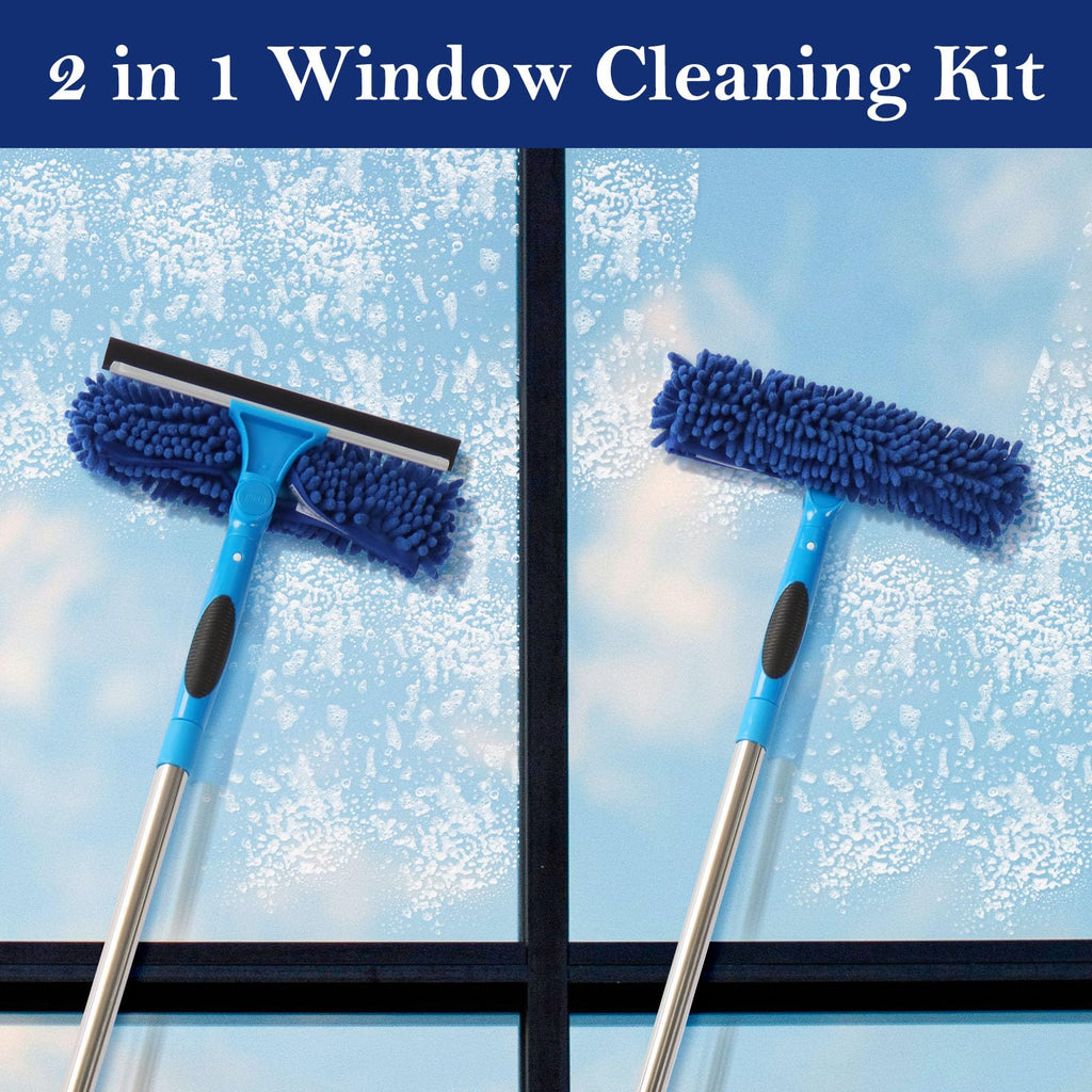 Terafeels 110.23in / 280cm Window Cleaning Tools, Window Squeegee: 2 in 1 Double-Sided Professional Cleaner Window Washing Kit with Extension Pole (Dark Blue)