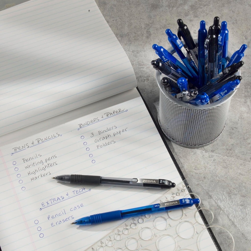 Zebra Pen Z-Grip Retractable Ballpoint Pen, Smooth-Flowing Ink, Fine Point, 0.7mm, School & Office Supplies, Ideal for Note-Taking, Journal and Planner Use, Blue and Black Ink, 30-Pack (25330)