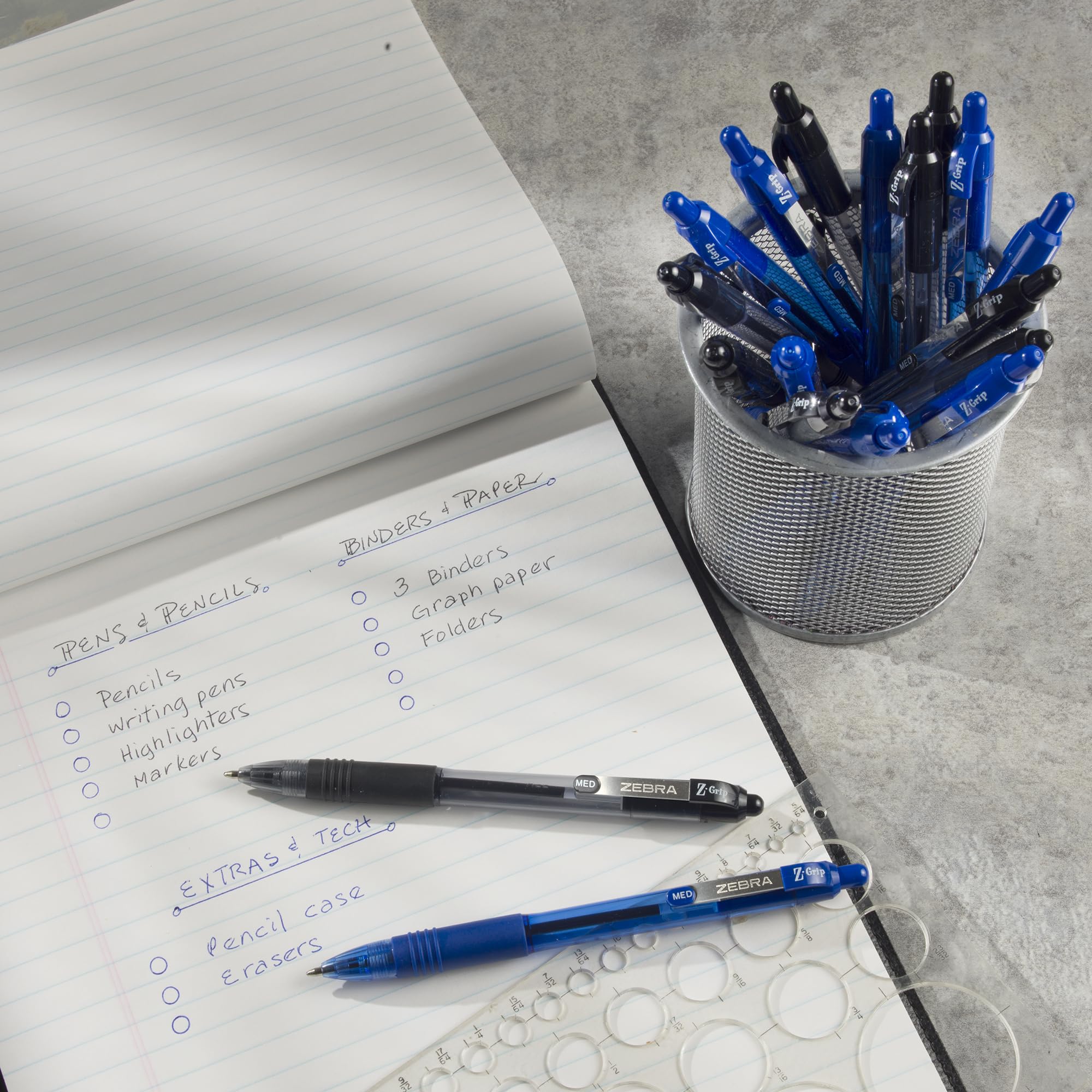 Zebra Pen Z-Grip Retractable Ballpoint Pen, Smooth-Flowing Ink, Fine Point, 0.7mm, School & Office Supplies, Ideal for Note-Taking, Journal and Planner Use, Blue and Black Ink, 30-Pack (25330)