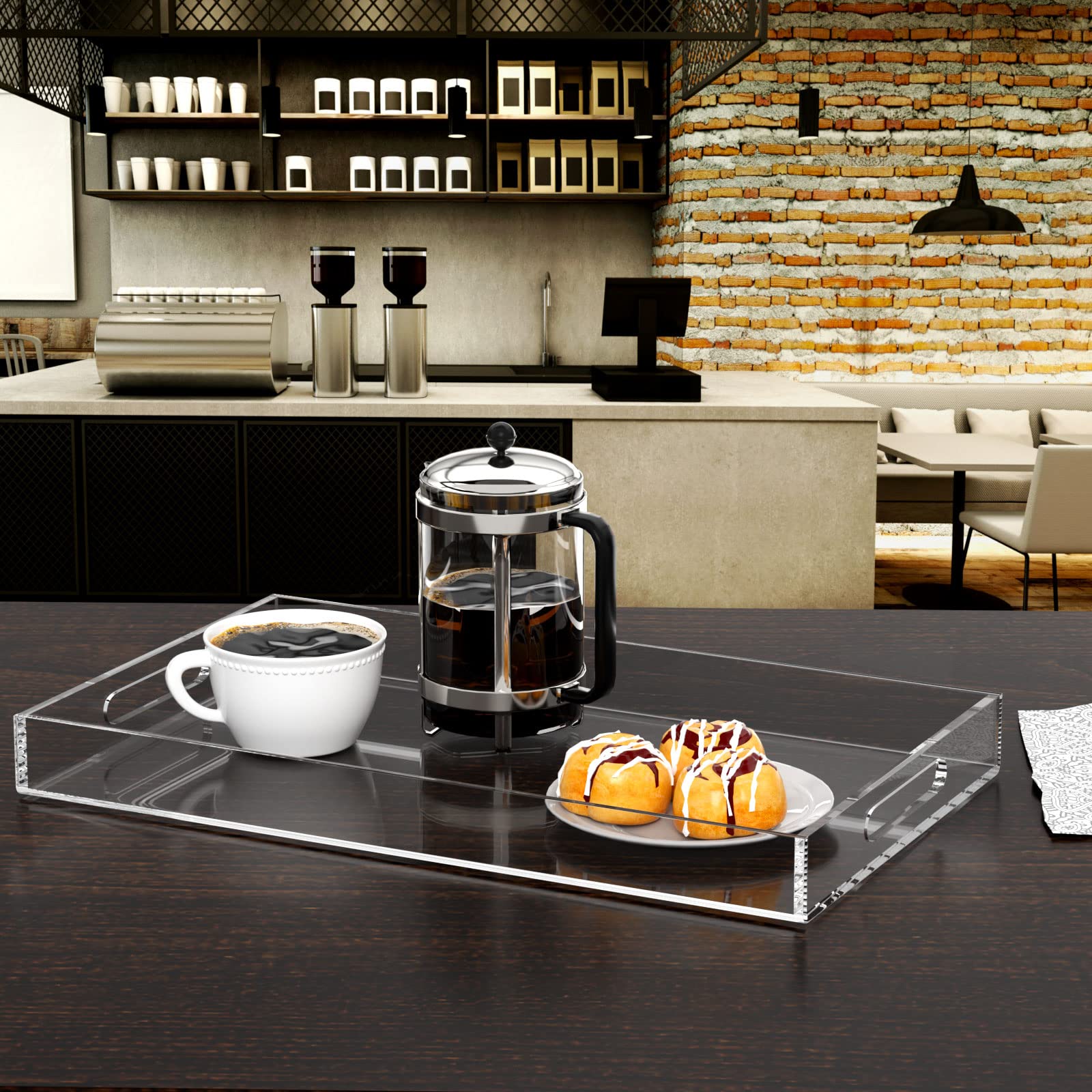 NIUBEE Clear Serving Tray 12"x16" -Spill Proof- Acrylic Decorative Tray Organiser for Ottoman Coffee Table Countertop with Handles