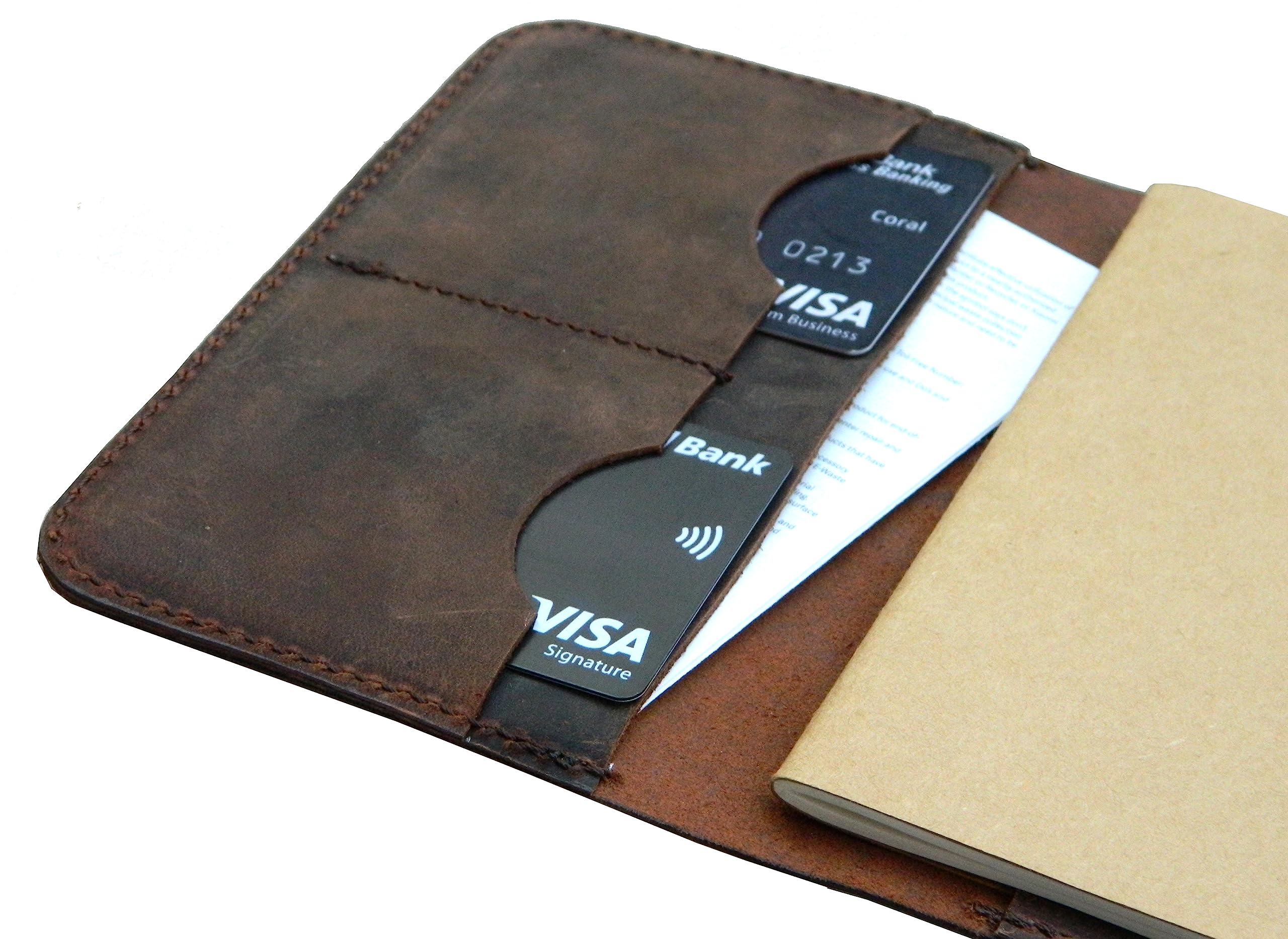 Leather Journal Cover for Field Notes Moleskine pocket Cahier Handmade for 3.5" x 5.5" Notebooks/passport holder (Crunch Brown)
