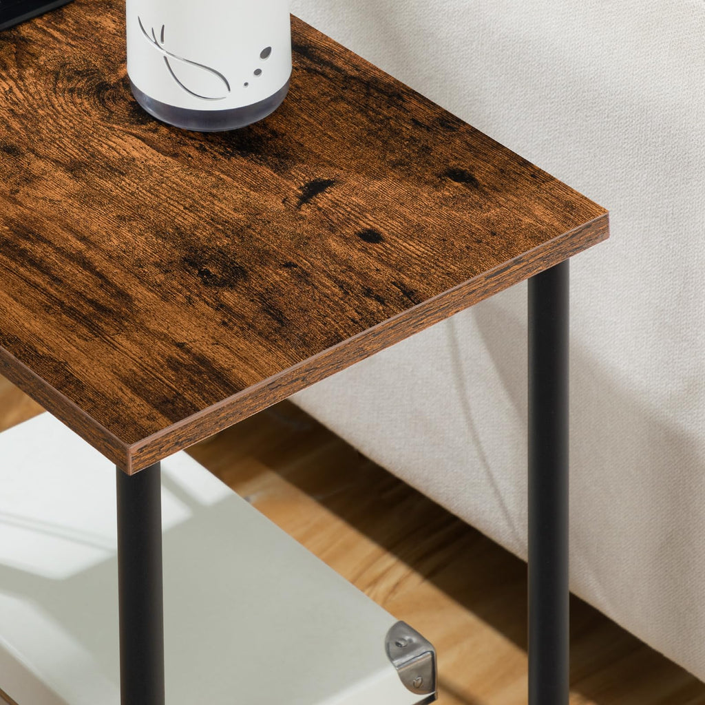 HOOBRO Side Table with Charging Station, End Table with USB Ports and Outlet, Nightstand with 2-Layer Storage Shelves for Small Spaces, Living Room, Bedroom, Stable Frame, Rustic Brown BF09UBZ01