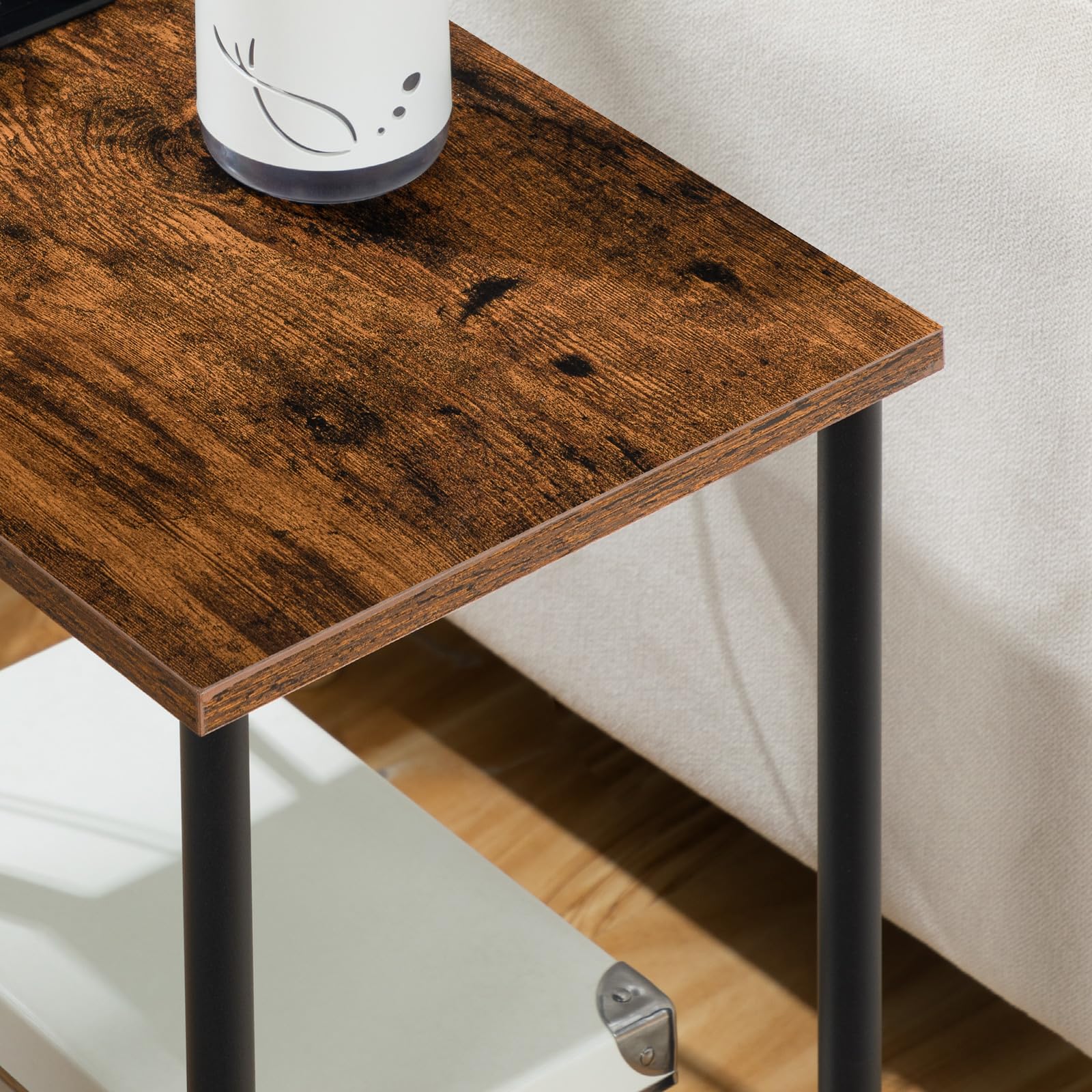 HOOBRO Side Table with Charging Station, End Table with USB Ports and Outlet, Nightstand with 2-Layer Storage Shelves for Small Spaces, Living Room, Bedroom, Stable Frame, Rustic Brown BF09UBZ01